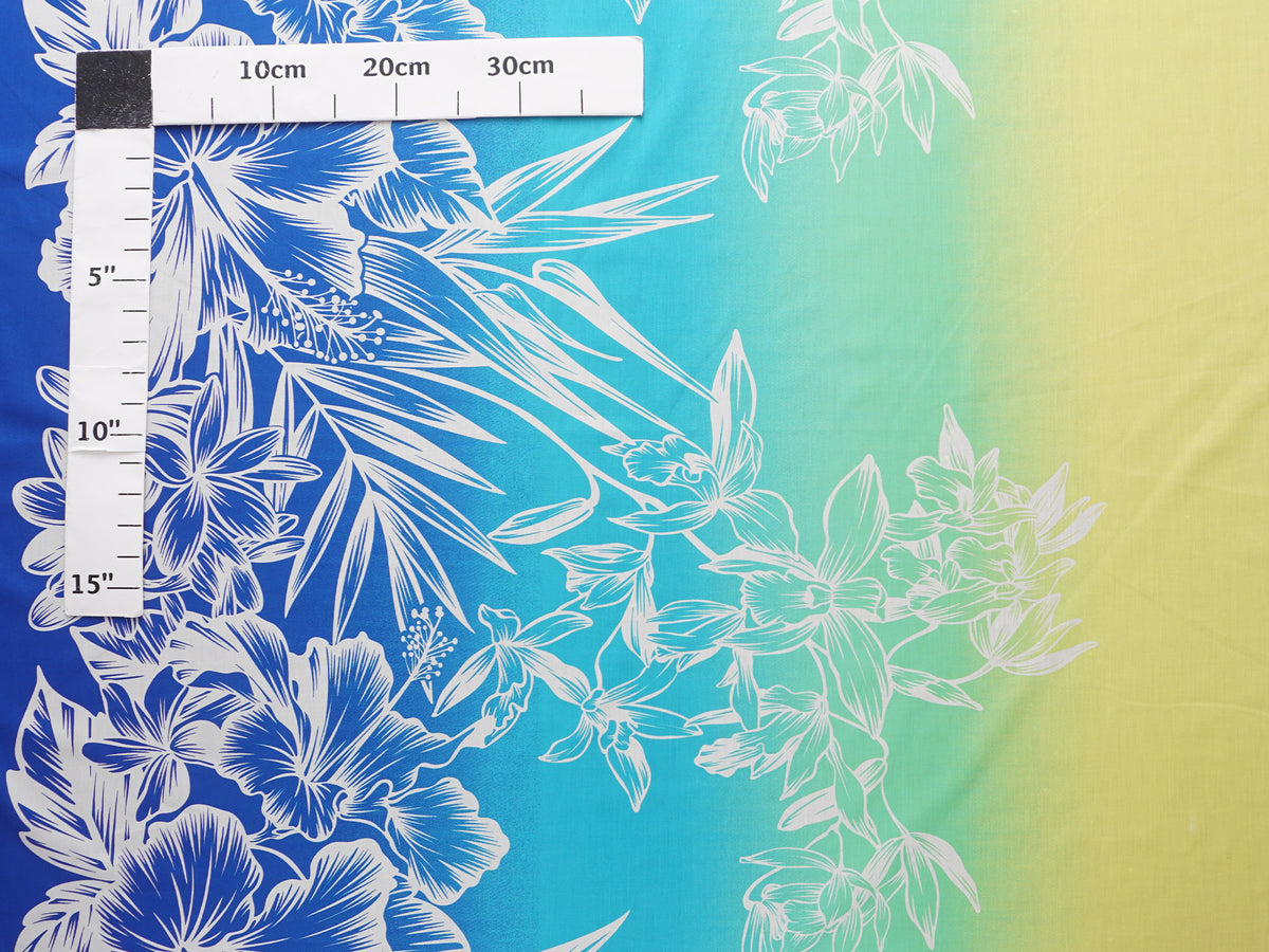 Ka Makani - Hibiscus & Orchid Turquoise & Royal Poly Cotton Hawaiian Fabric LW-25-976