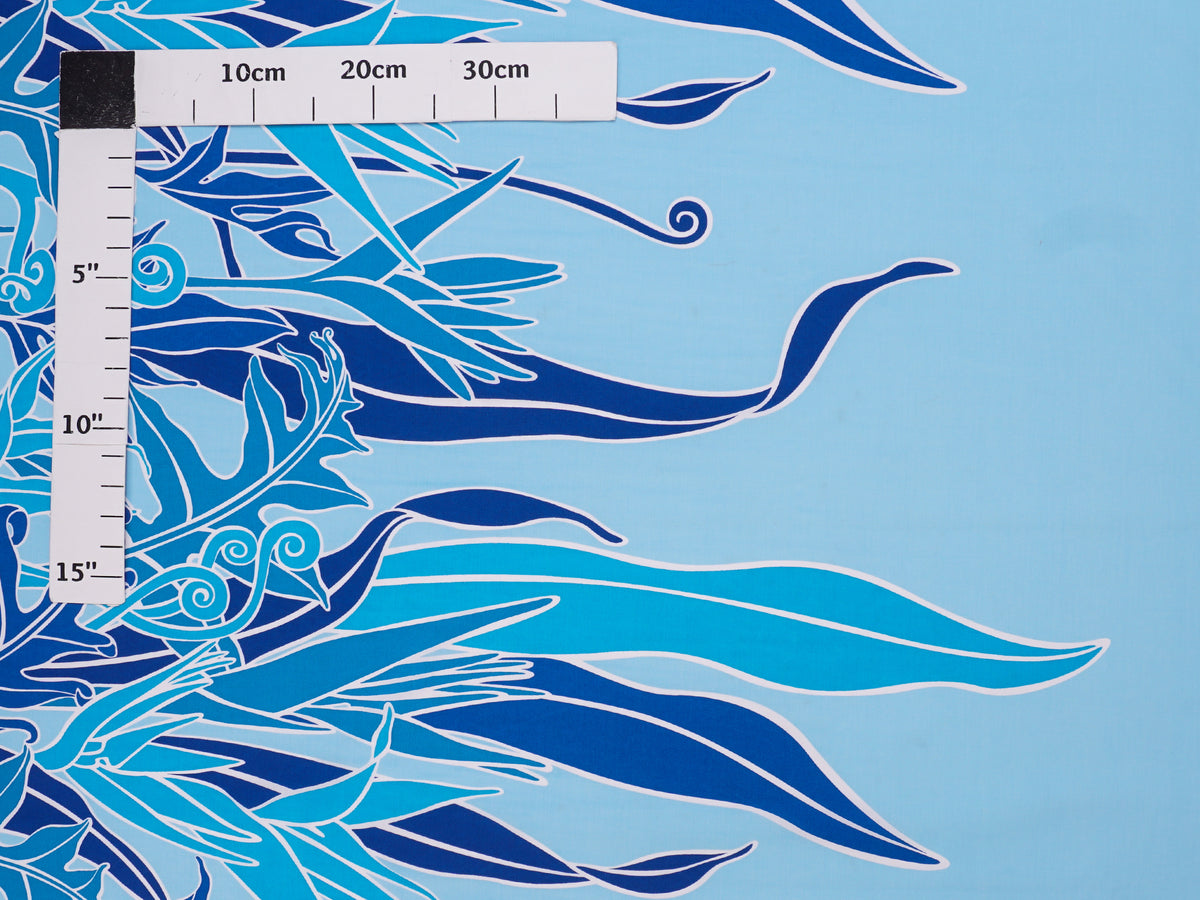 Bird of Paradise & Palm Leaves Blue Poly Cotton LW-24-943