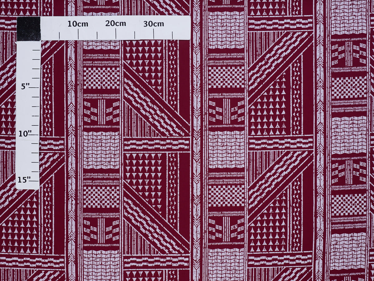 Tapa White & Burgundy Poly Cotton LW-21-805