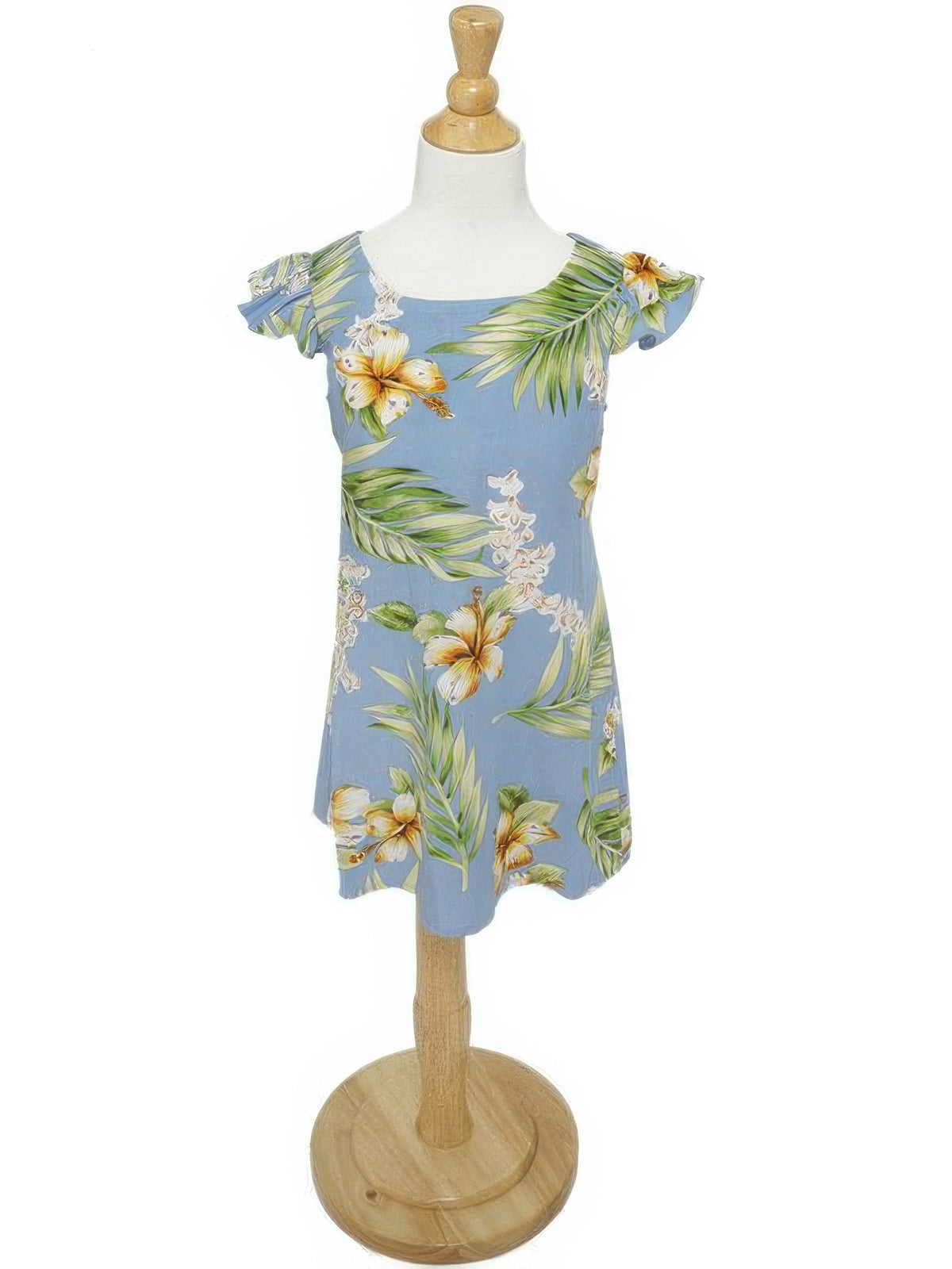 Two Palms - Tuberose Blue Rayon Girls Hawaiian Dress