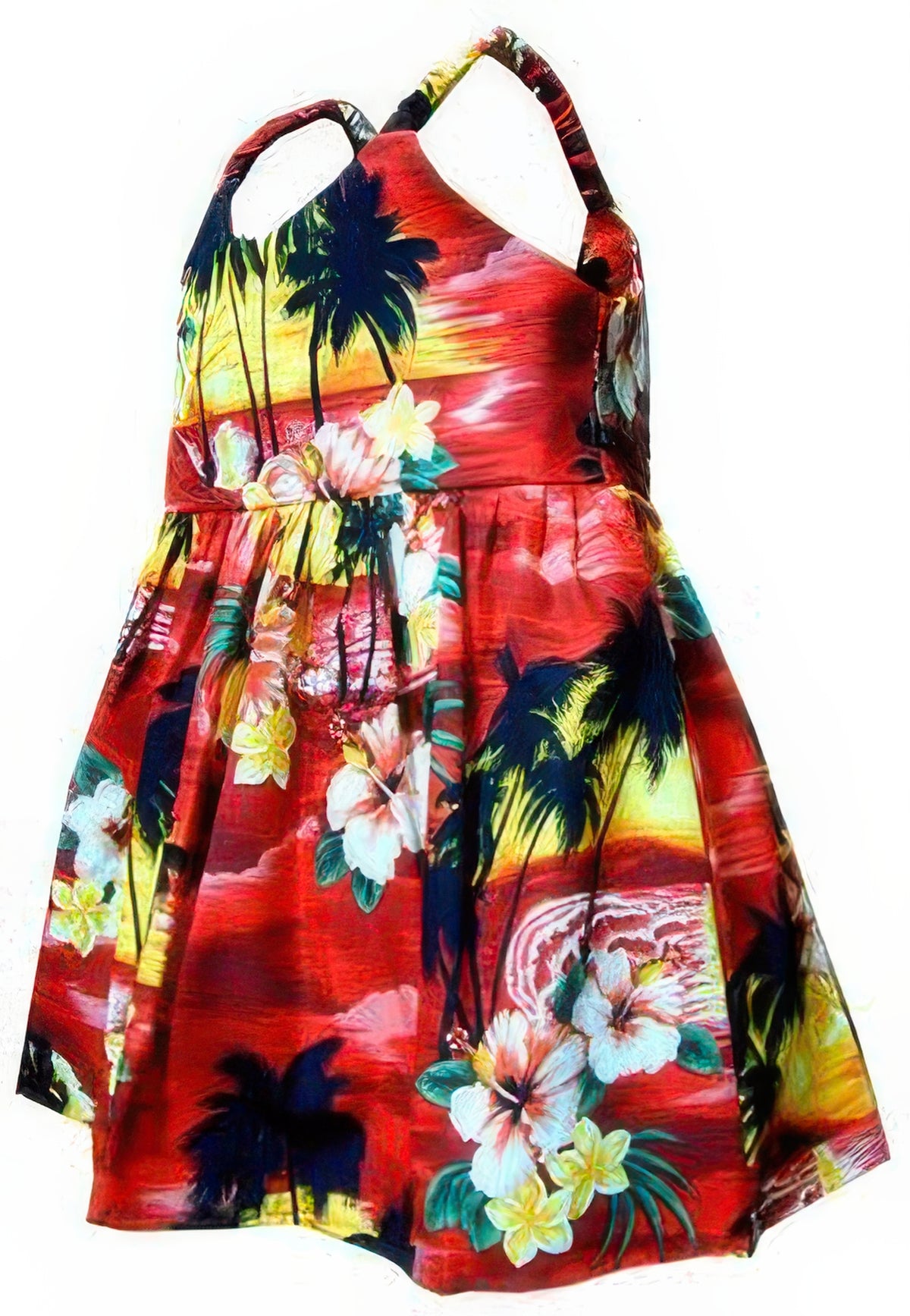 Pacific Legend - Sunset Red Cotton Toddlers Hawaiian Bungee Dress
