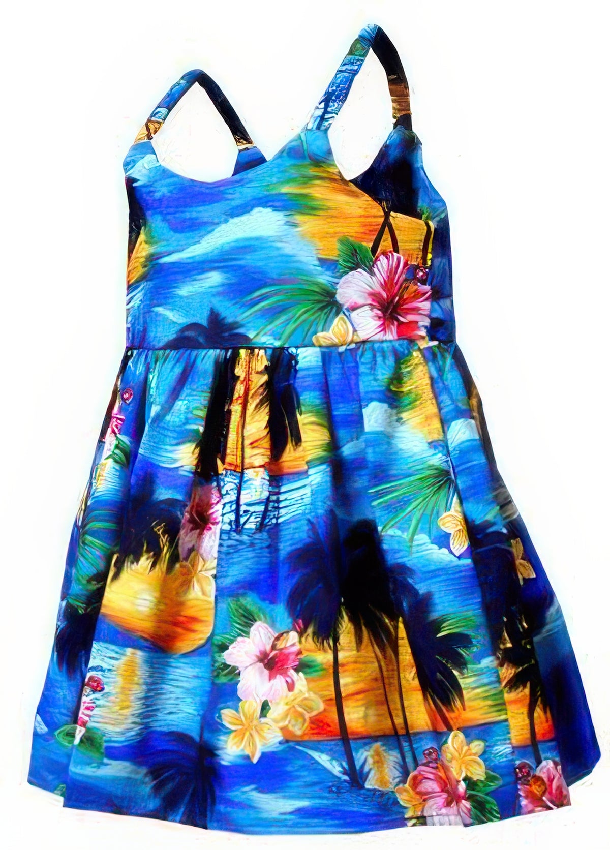 Pacific Legend - Sunset Blue Cotton Toddlers Hawaiian Bungee Dress