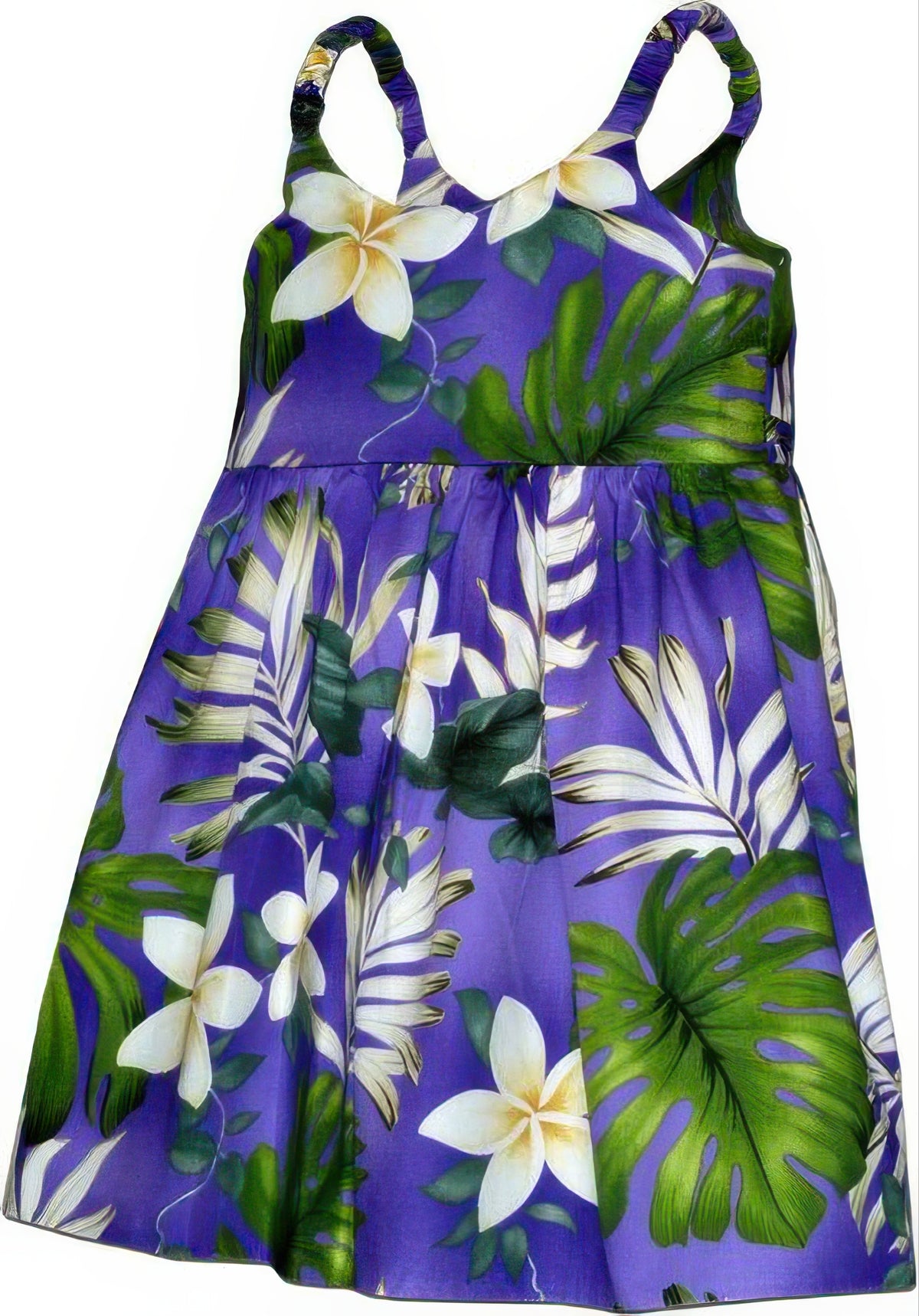 Pacific Legend - Plumeria & Monstera Purple Cotton Toddlers Hawaiian Bungee Dress