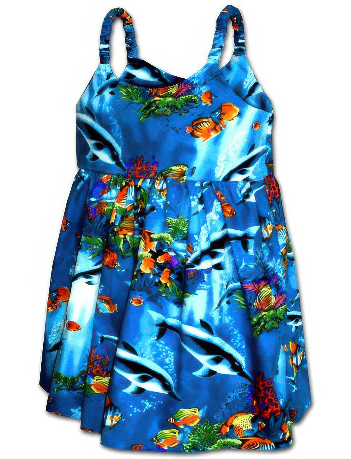 Pacific Legend - Aquarium Blue Cotton Toddlers Hawaiian Bungee Dress