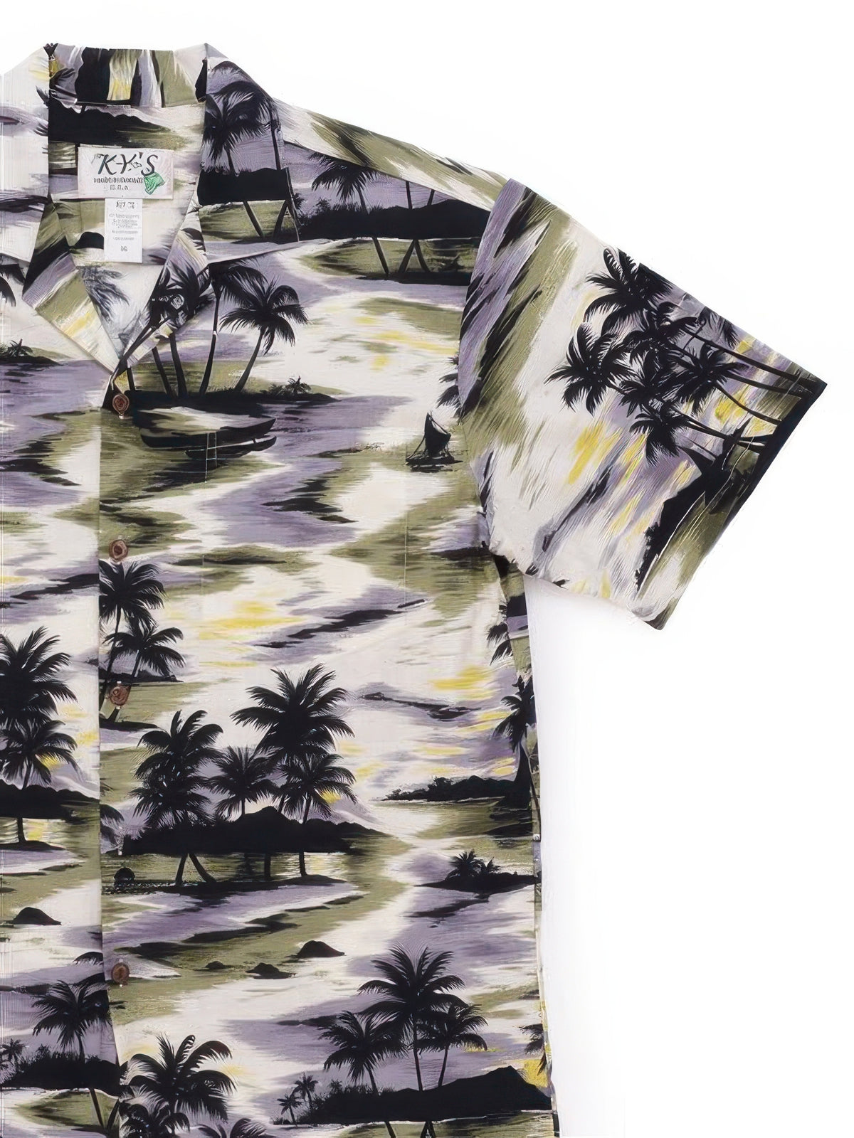 Ky's - Beach & Palm Gray Cotton Men's Hawaiian Shirt