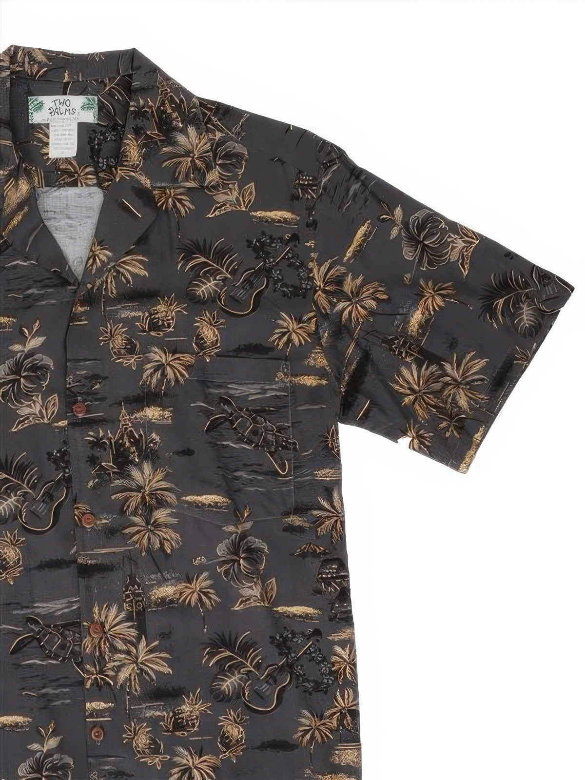 Two Palms - Golden Vintage Dark Gray Rayon Men's Hawaiian Shirt