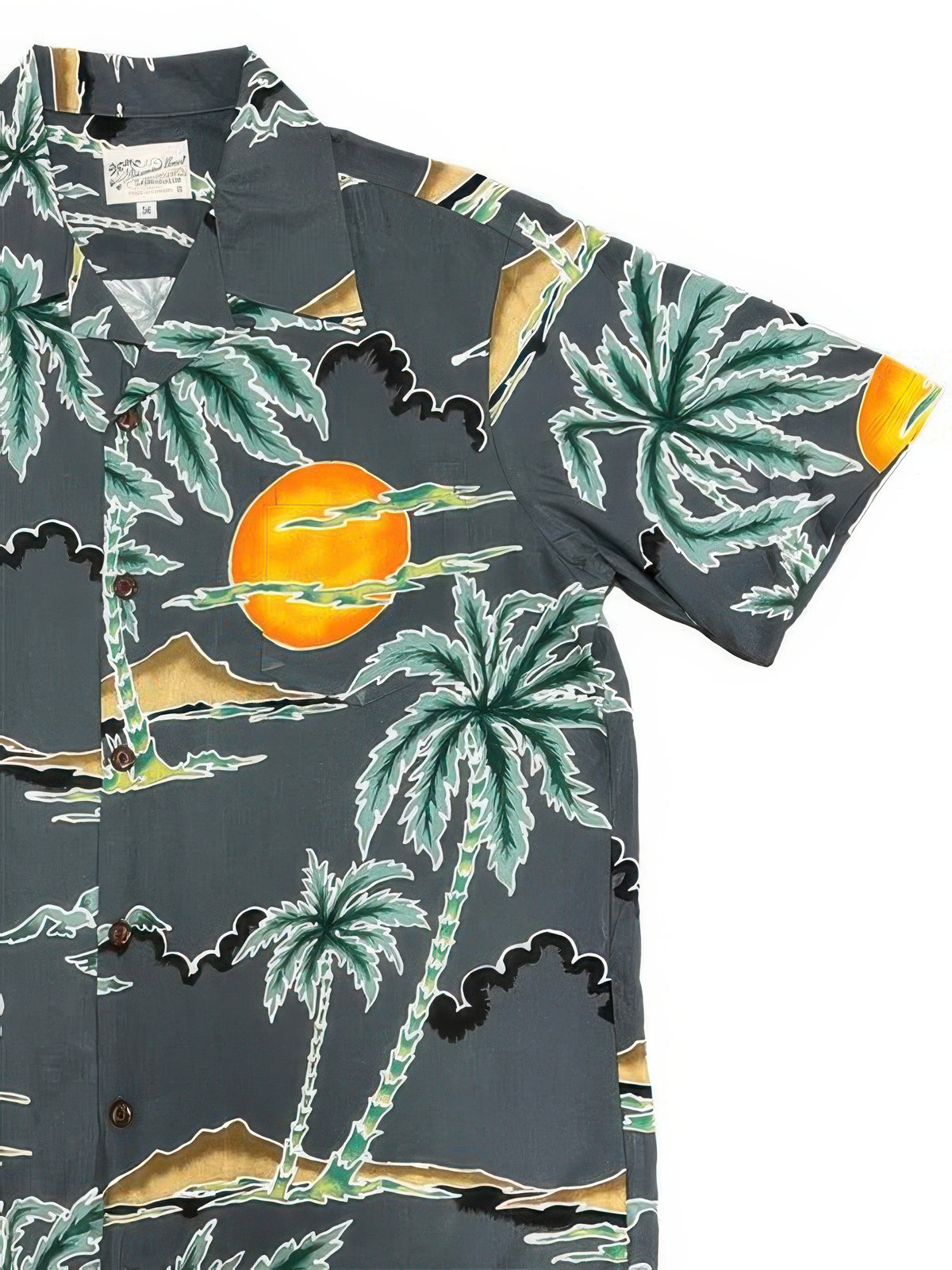 Paradise Found - Retro Scenic Palm Charcoal Rayon Men's Hawaiian Shirt