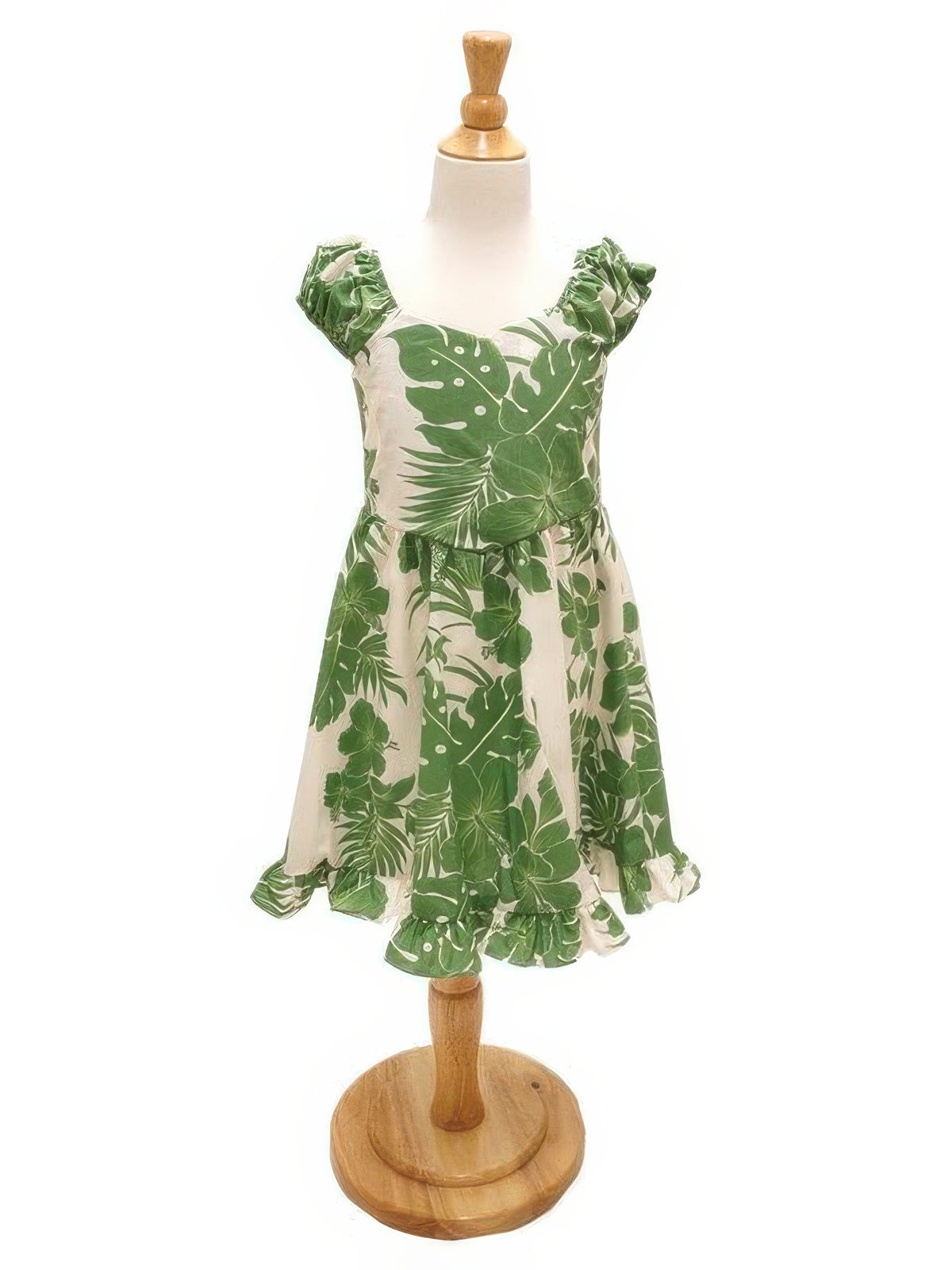 Royal Hawaiian Creations - Hibiscus Panel Green Poly Cotton Girls Hawaiian Sundress