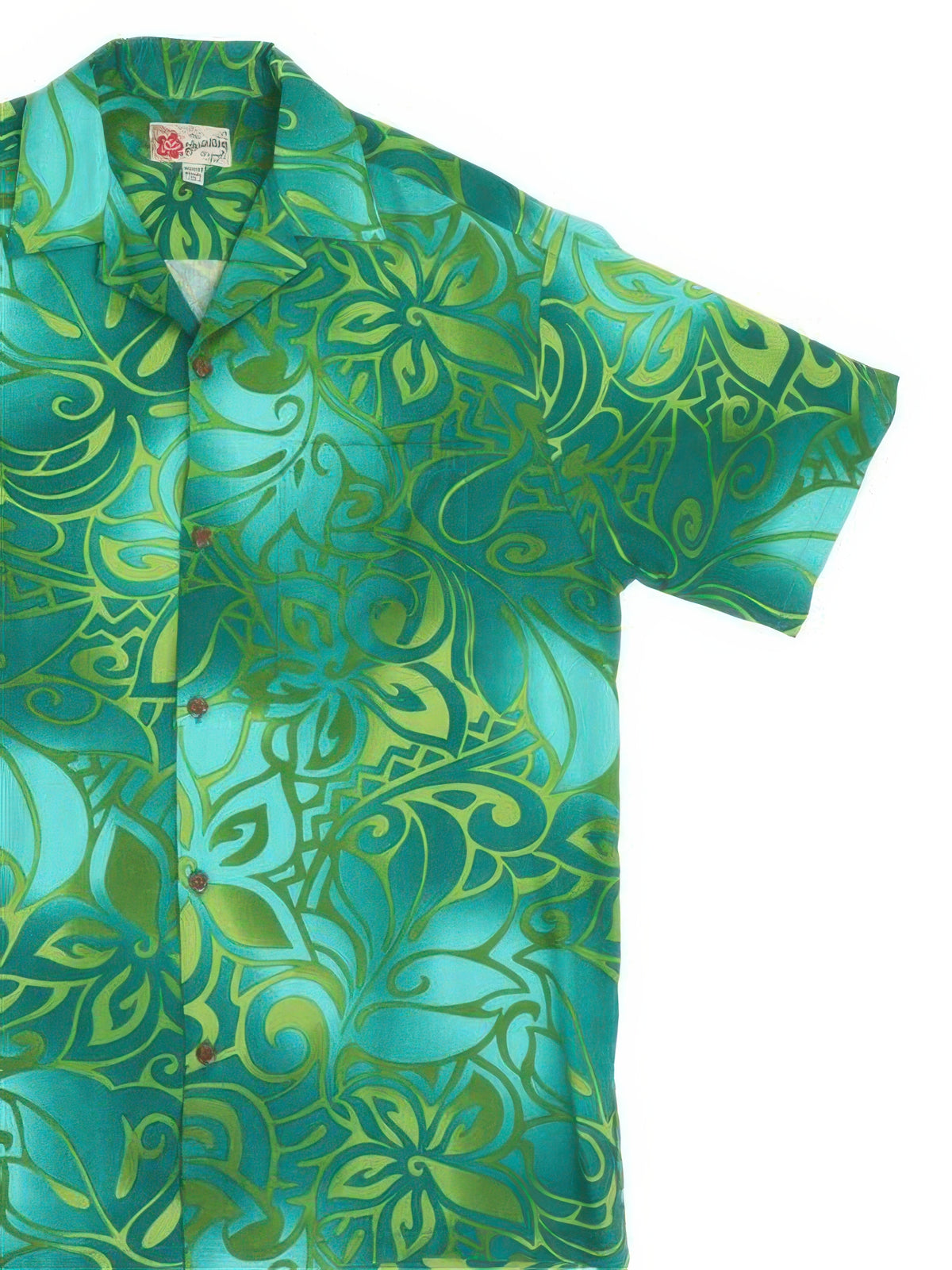 Hilo Hattie - Tribal Tiare Green Rayon Men's Hawaiian Shirt