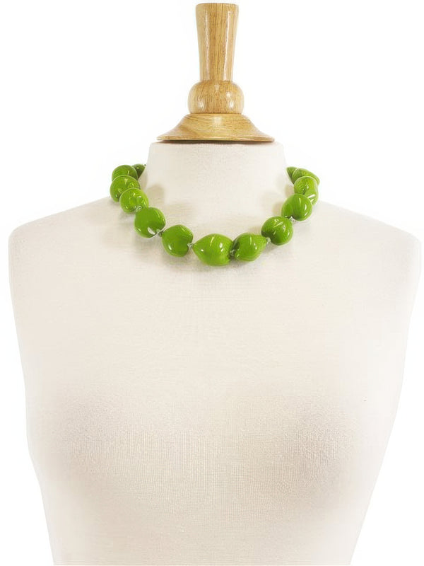 Ka Makani - Apple Green Painted Kukui Nut Choker