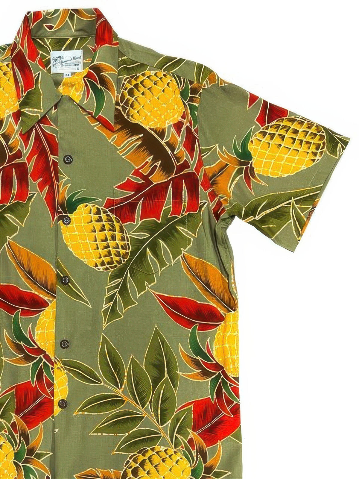 Paradise Found - Retro Pineapple Olive Rayon Men's Hawaiian Shirt