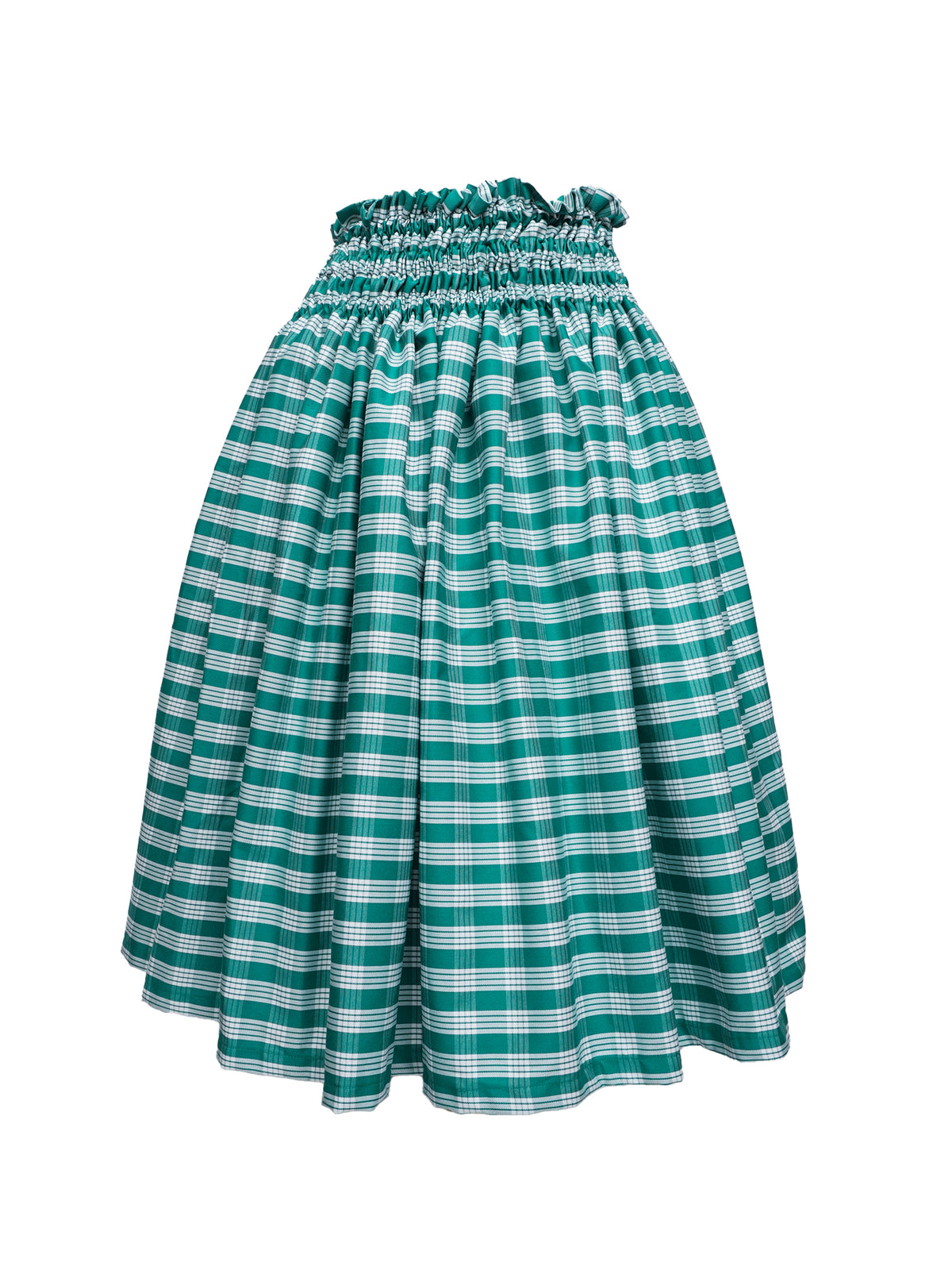 Ka Makani - Green Palaka Gingham Cotton Hula Pau Skirt / 3 Bands