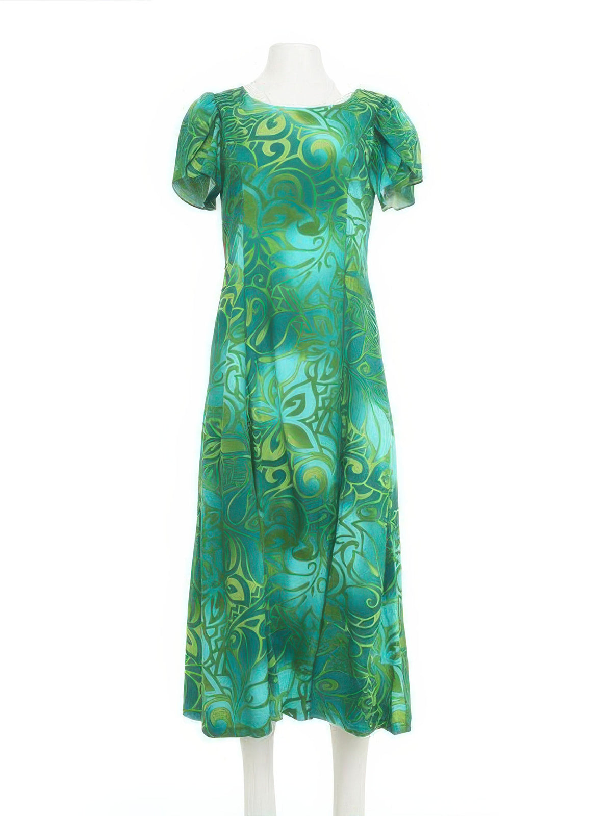 Hilo Hattie - Tribal Tiare Green Rayon Women's KIMI 2 Long Dress