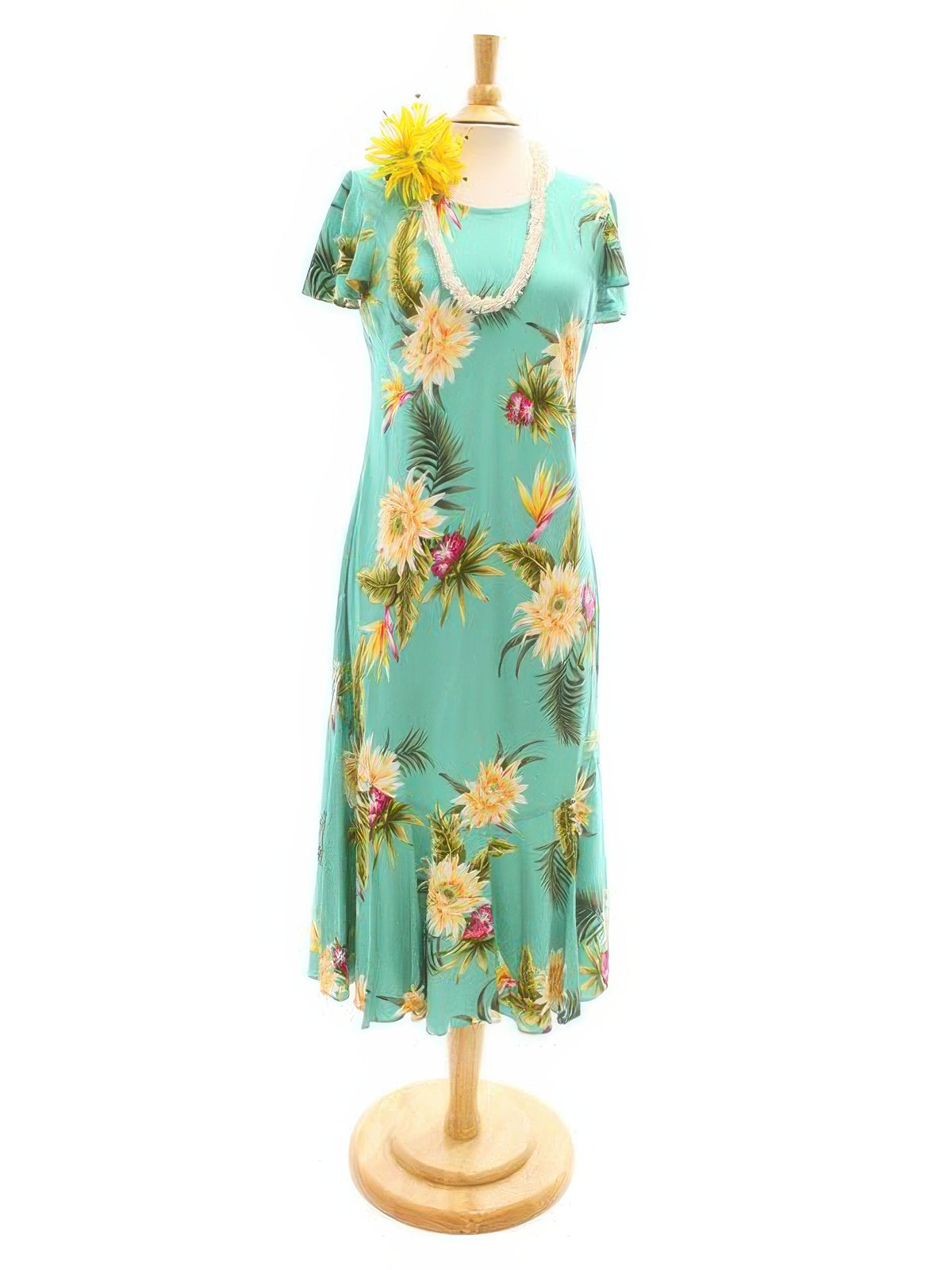 Two Palms - Ceres Green Rayon Hawaiian Long Dress