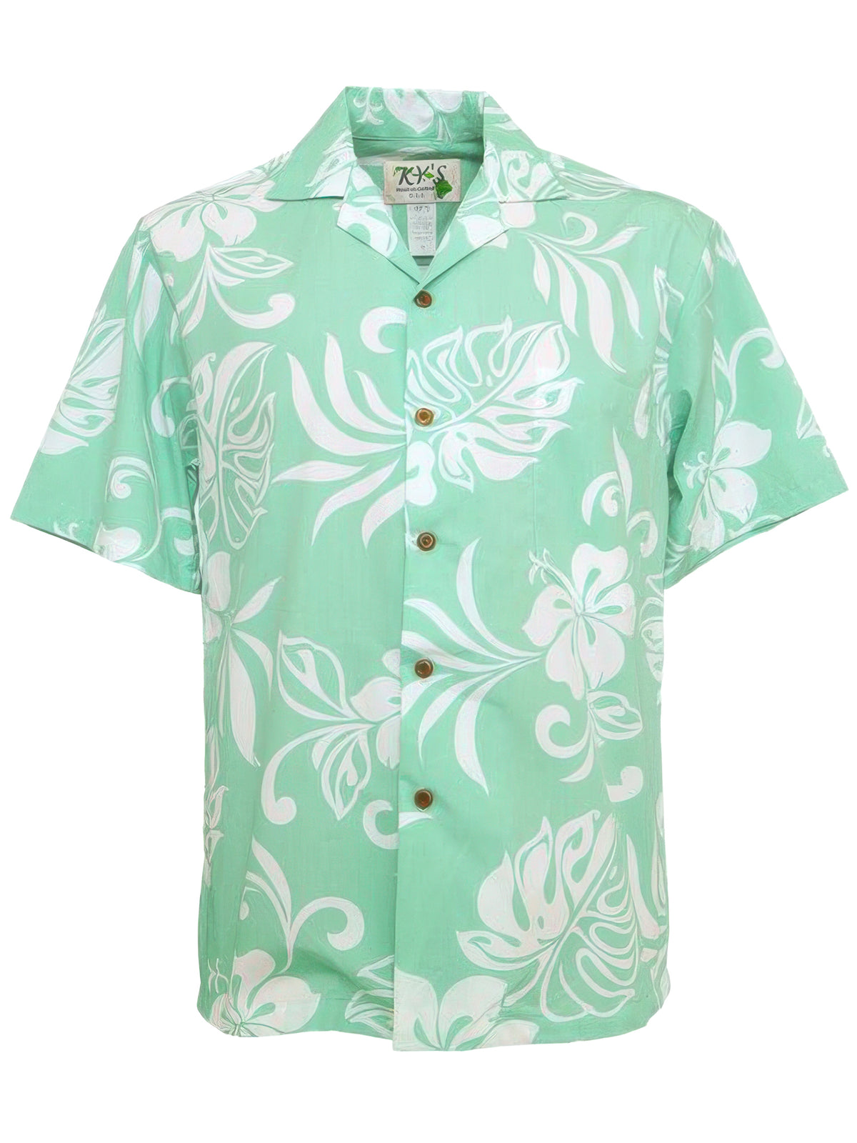 Ky's - Classic Hibiscus Green Cotton Poplin Men's Hawaiian Shirt