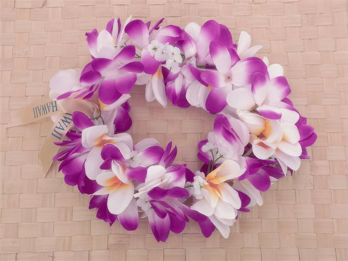 Ka Makani - Purple & White Plumeria Headband (Haku Lei)