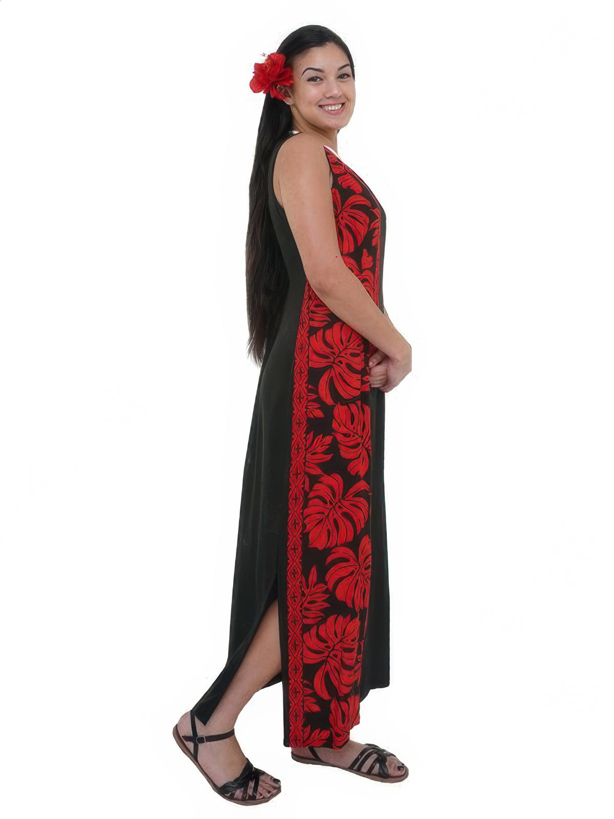 red and black hawaiian dress Hanalei Hawaiian Floral Aloha Shirt Print Red Orange Black Sleeveless Dress dresses for women 2025 Dress
