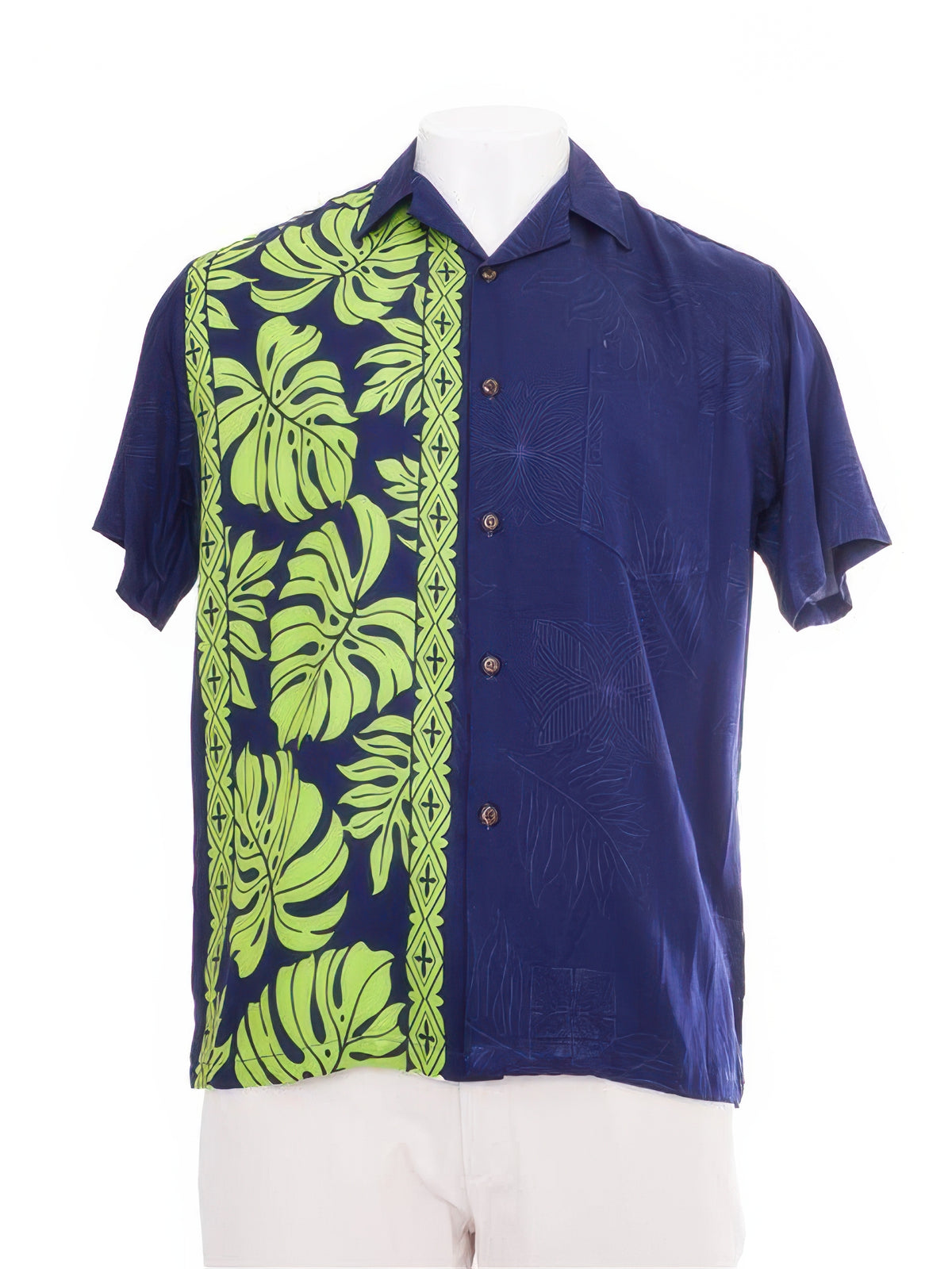 Hilo Hattie - Prince Kuhio Navy & Lime Rayon Men's Hawaiian Shirt