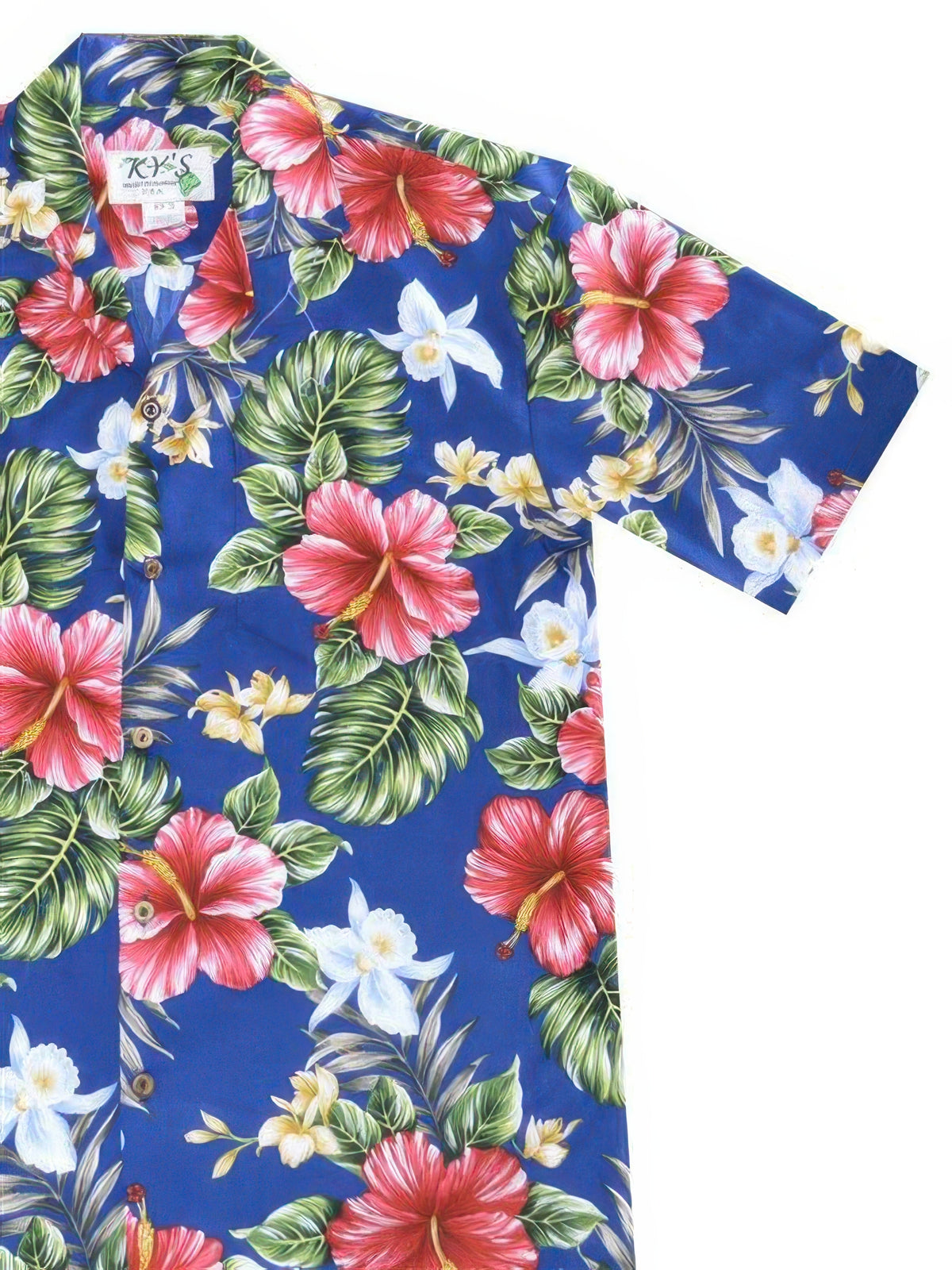 Ky's - Kahala Hibiscus Blue Cotton Poplin Men's Hawaiian Shirt