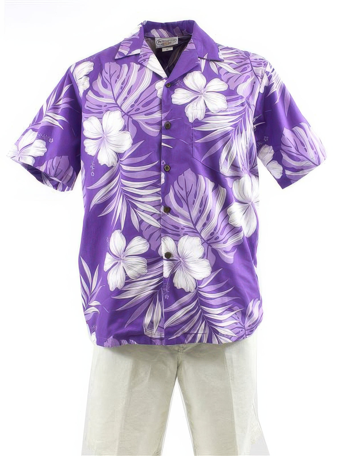 Pacific Legend - Hibiscus & Monstera Purple Cotton Men's Hawaiian Shirt