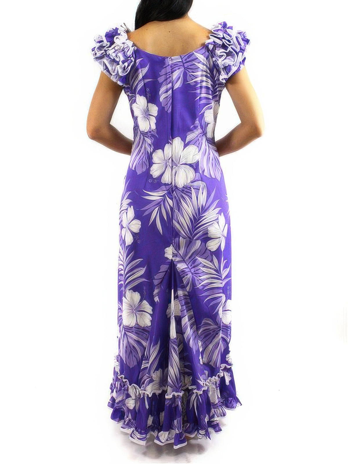 purple hawaiian print dress Ulu Breadfruit Hawaiian Print Off Shoulder Maxi-Style Dress
