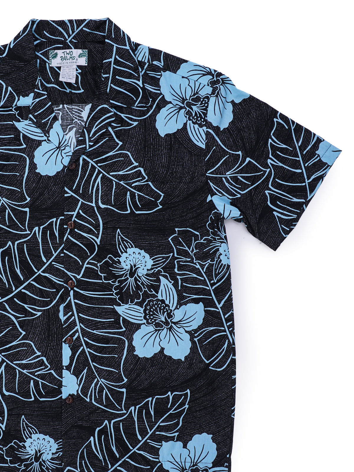 Two Palms - Niihau Black Cotton Men's Open Collar Hawaiian Shirt