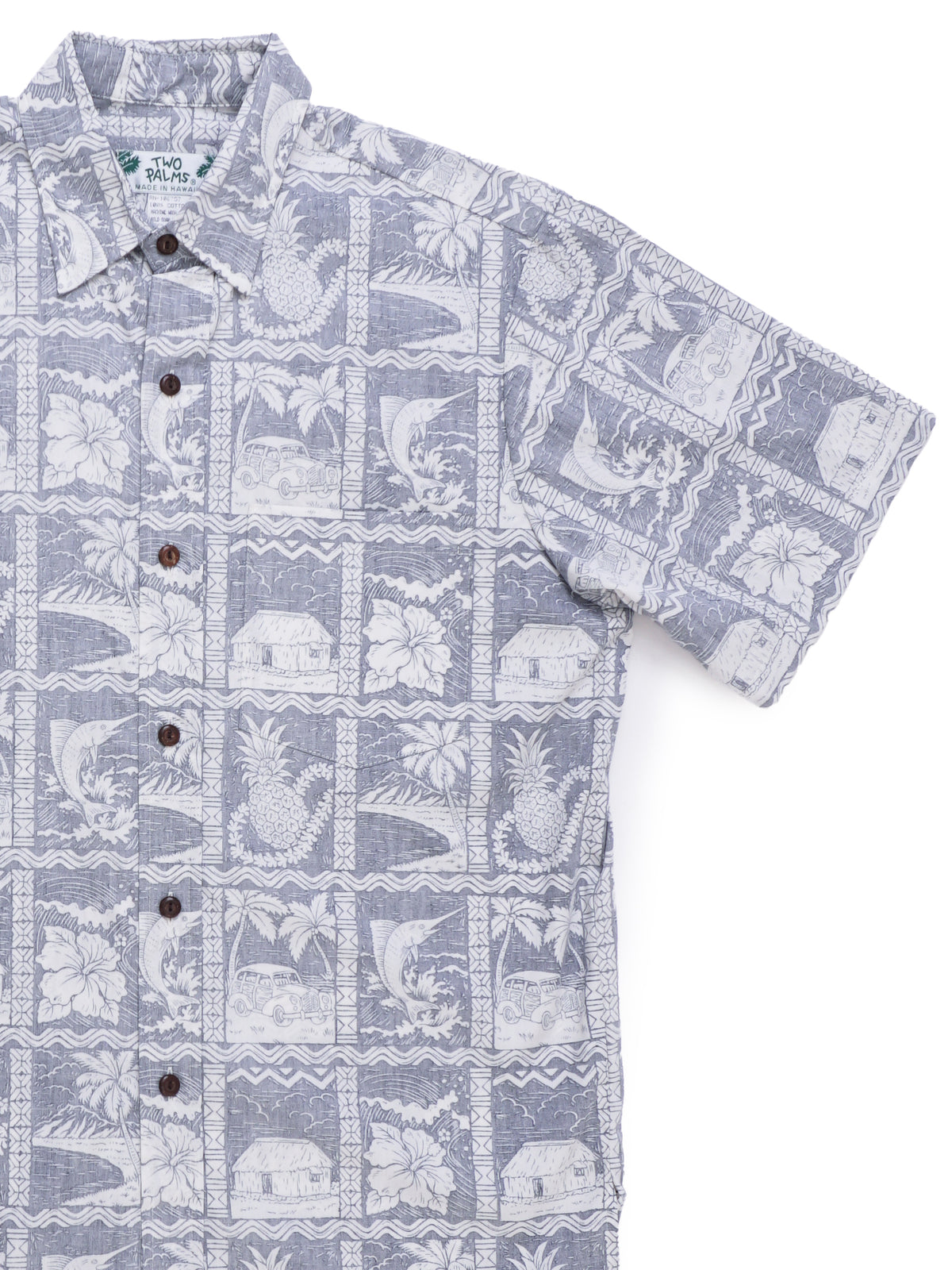 Two Palms - Pineapple Shack Navy Cotton Men's Reverse Printing Hawaiian Shirt