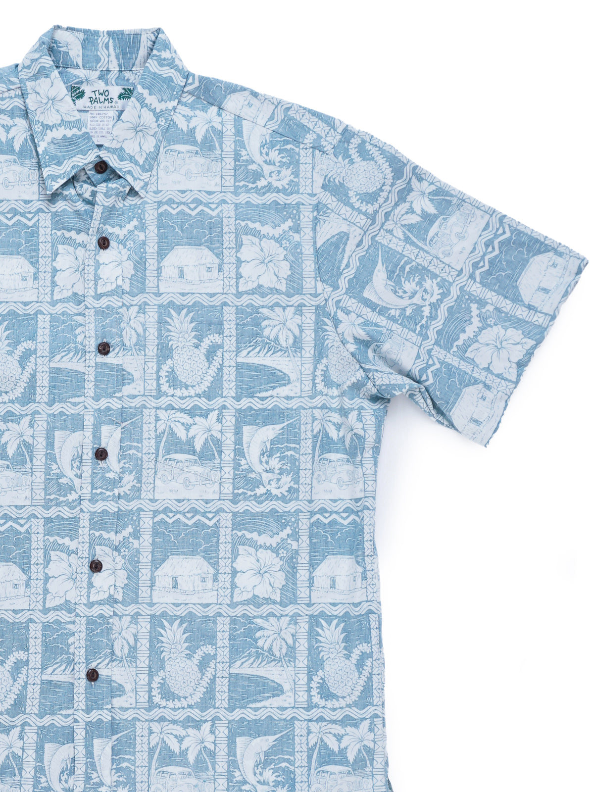 Two Palms - Pineapple Shack Teal Cotton Men's Reverse Printing Hawaiian Shirt