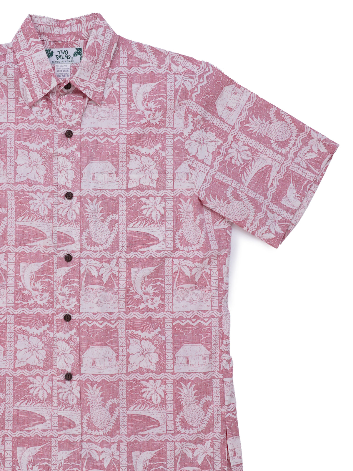 Two Palms - Pineapple Shack Red Cotton Men's Reverse Printing Hawaiian Shirt