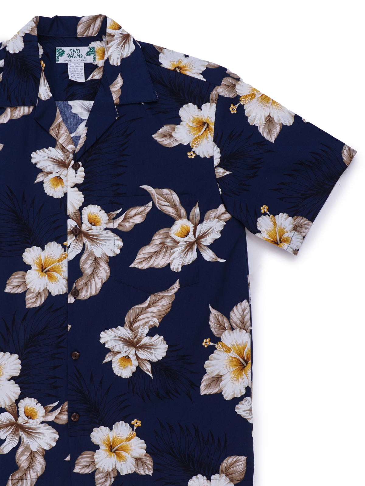 Two Palms - Hibiscus Trend Navy Cotton Men's Open Collar Hawaiian Shirt