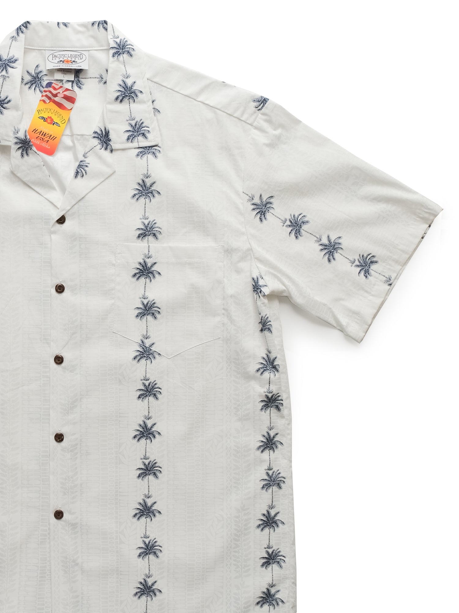 Pacific Legend - Palm Tree Panel White Cotton Men's Hawaiian Shirt