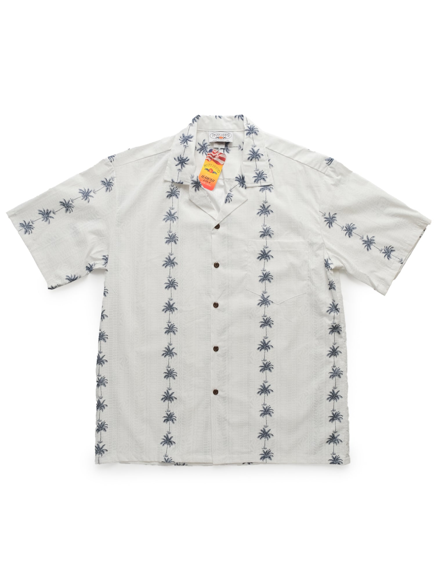 Pacific Legend - Palm Tree Panel White Cotton Men's Hawaiian Shirt