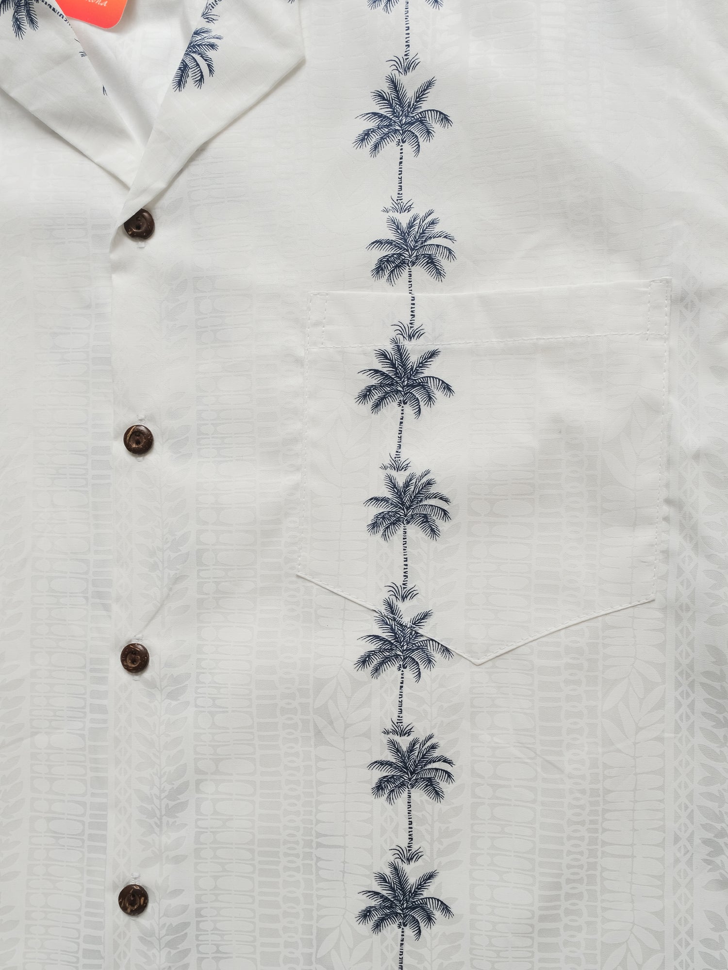 Pacific Legend - Palm Tree Panel White Cotton Men's Hawaiian Shirt