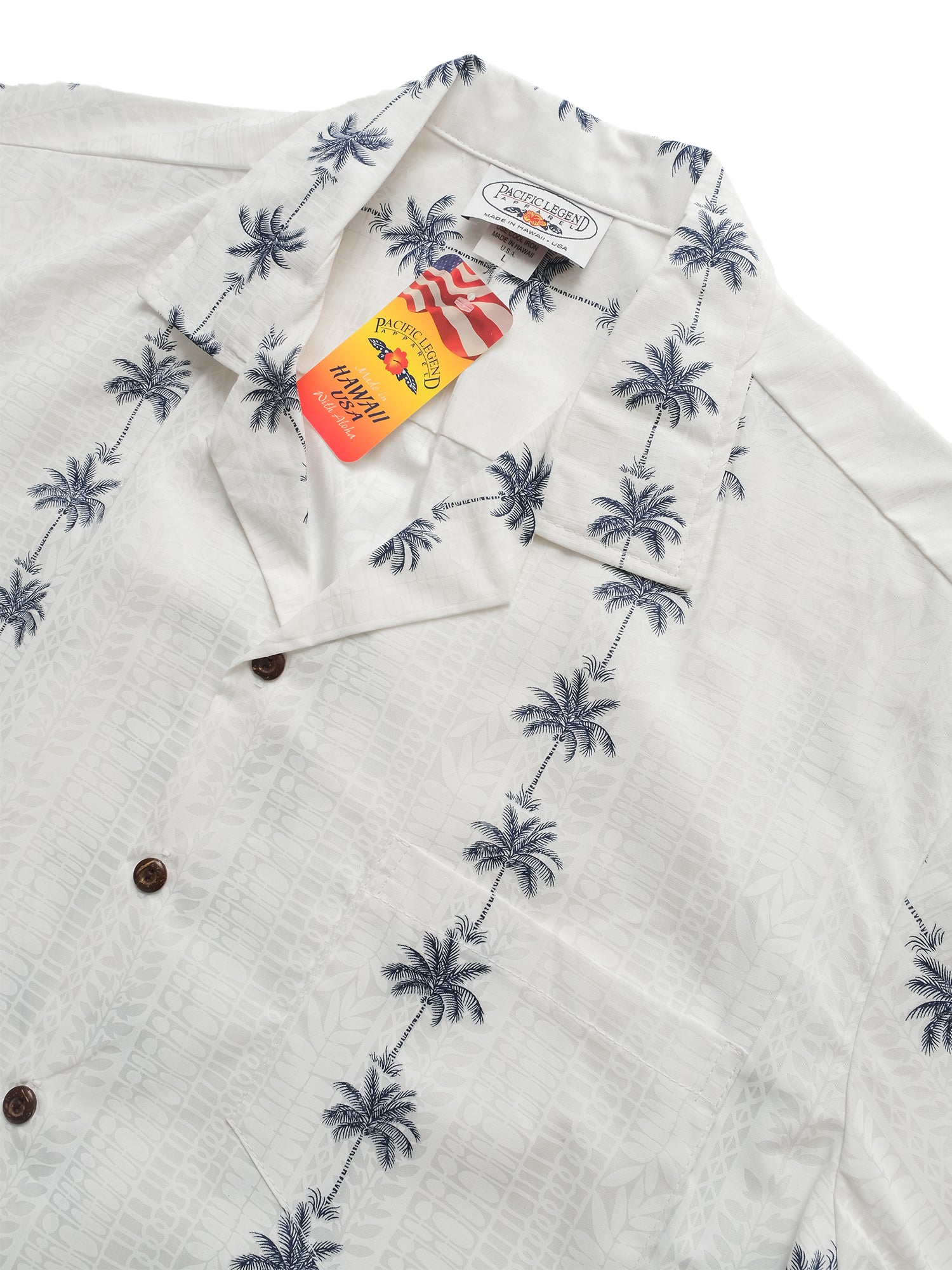 Pacific Legend - Palm Tree Panel White Cotton Men's Hawaiian Shirt