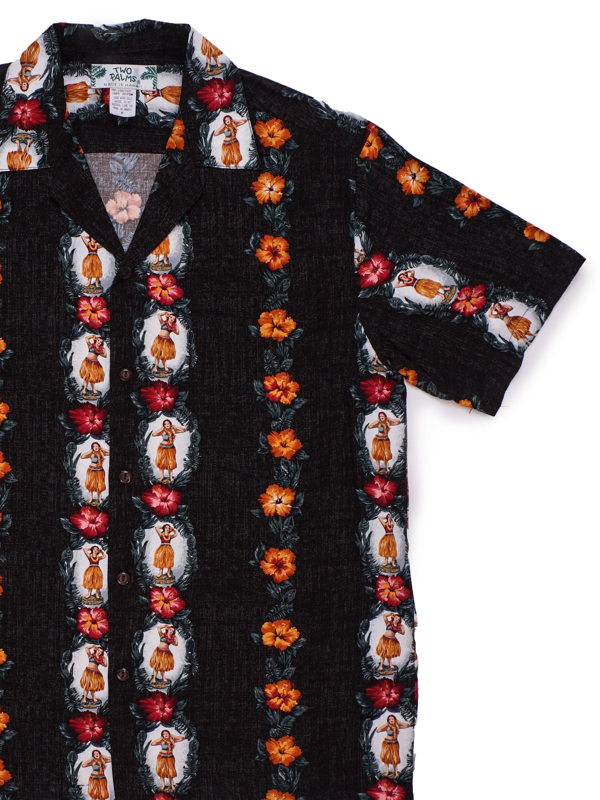 Two Palms - Hula Dolls Black Rayon Men's Hawaiian Shirt