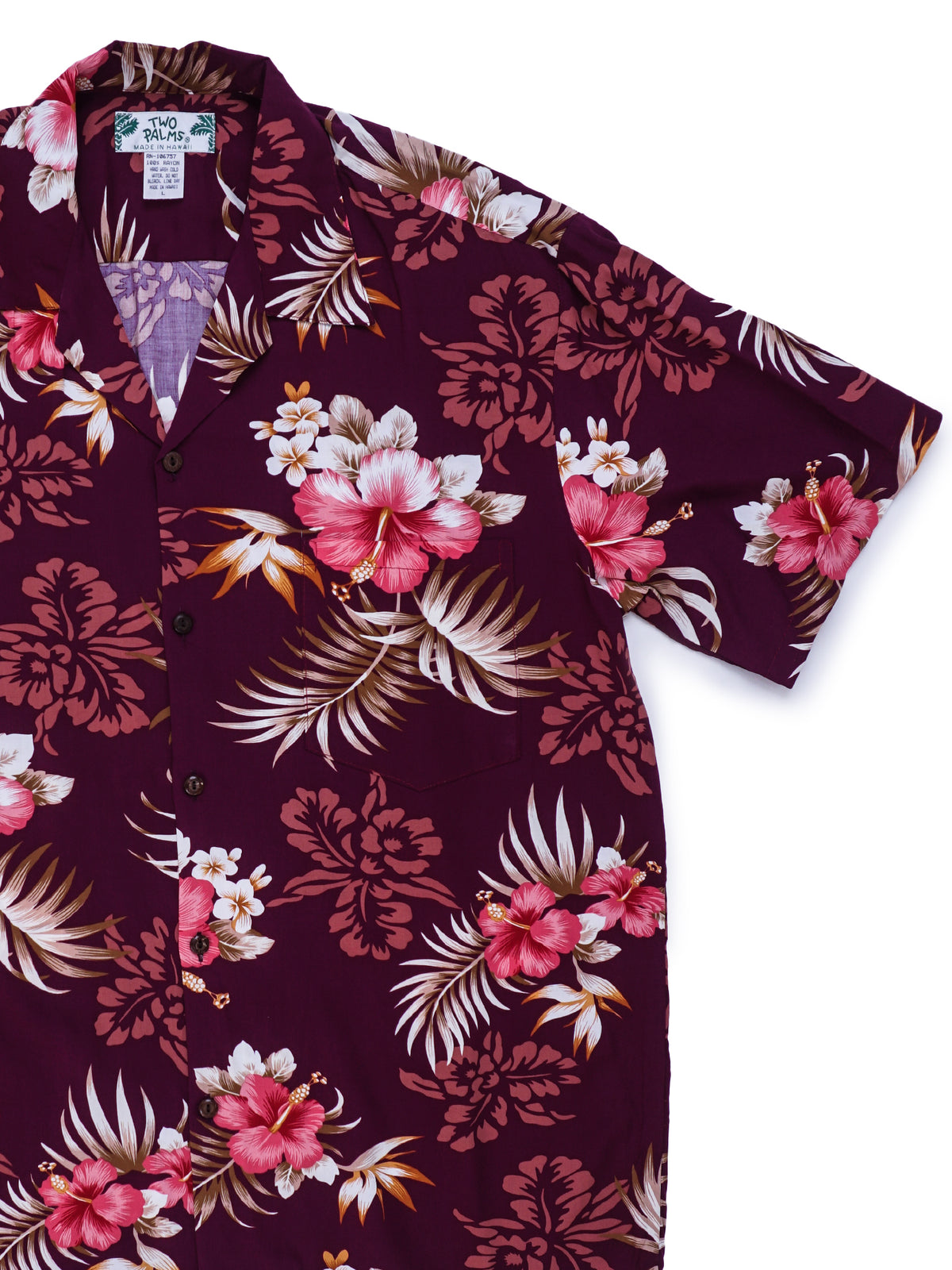 Two Palms - Fern Hibiscus Purple Rayon Men's Hawaiian Shirt