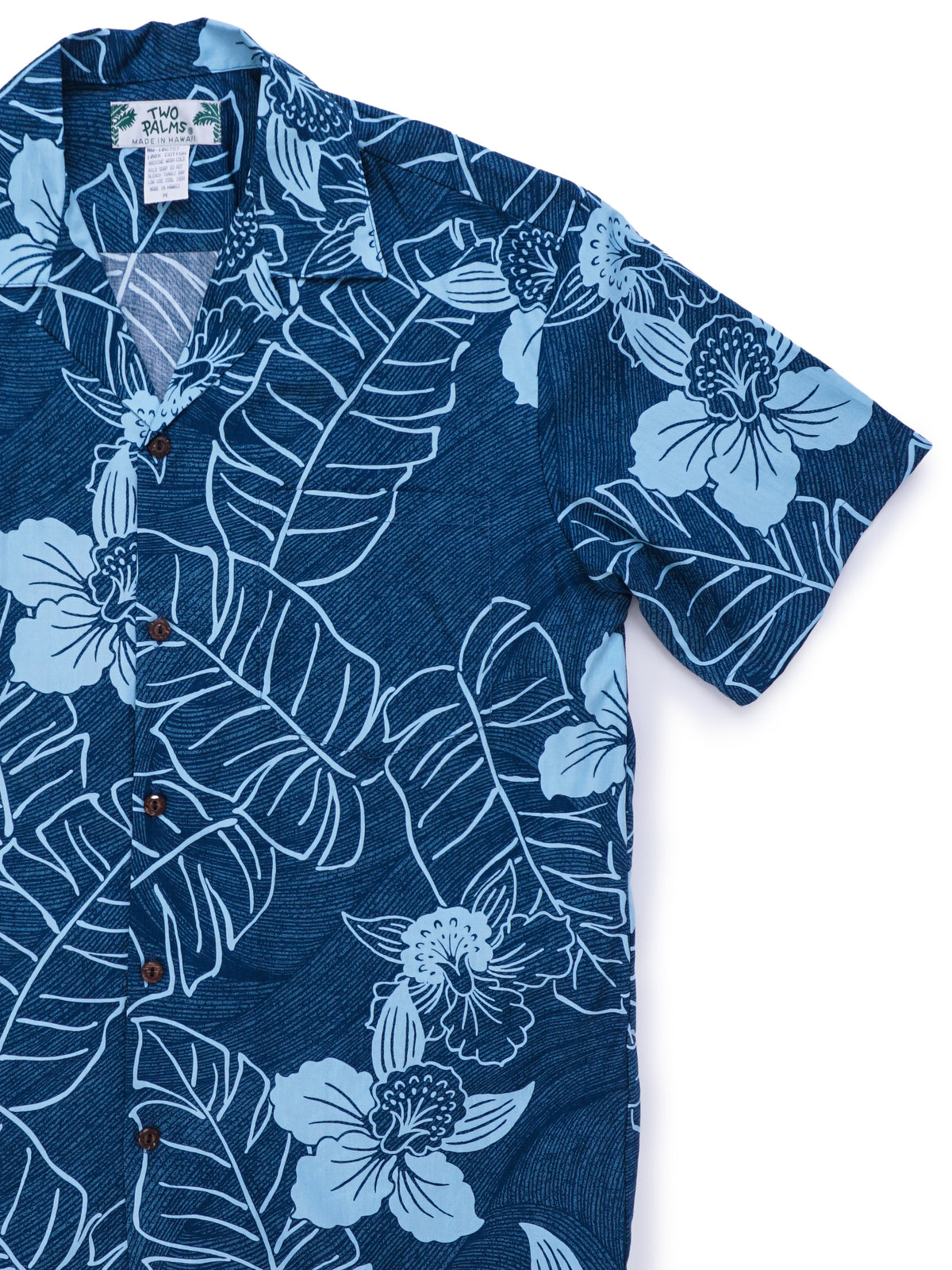 Two Palms - Niihau Teal Cotton Men's Open Collar Hawaiian Shirt