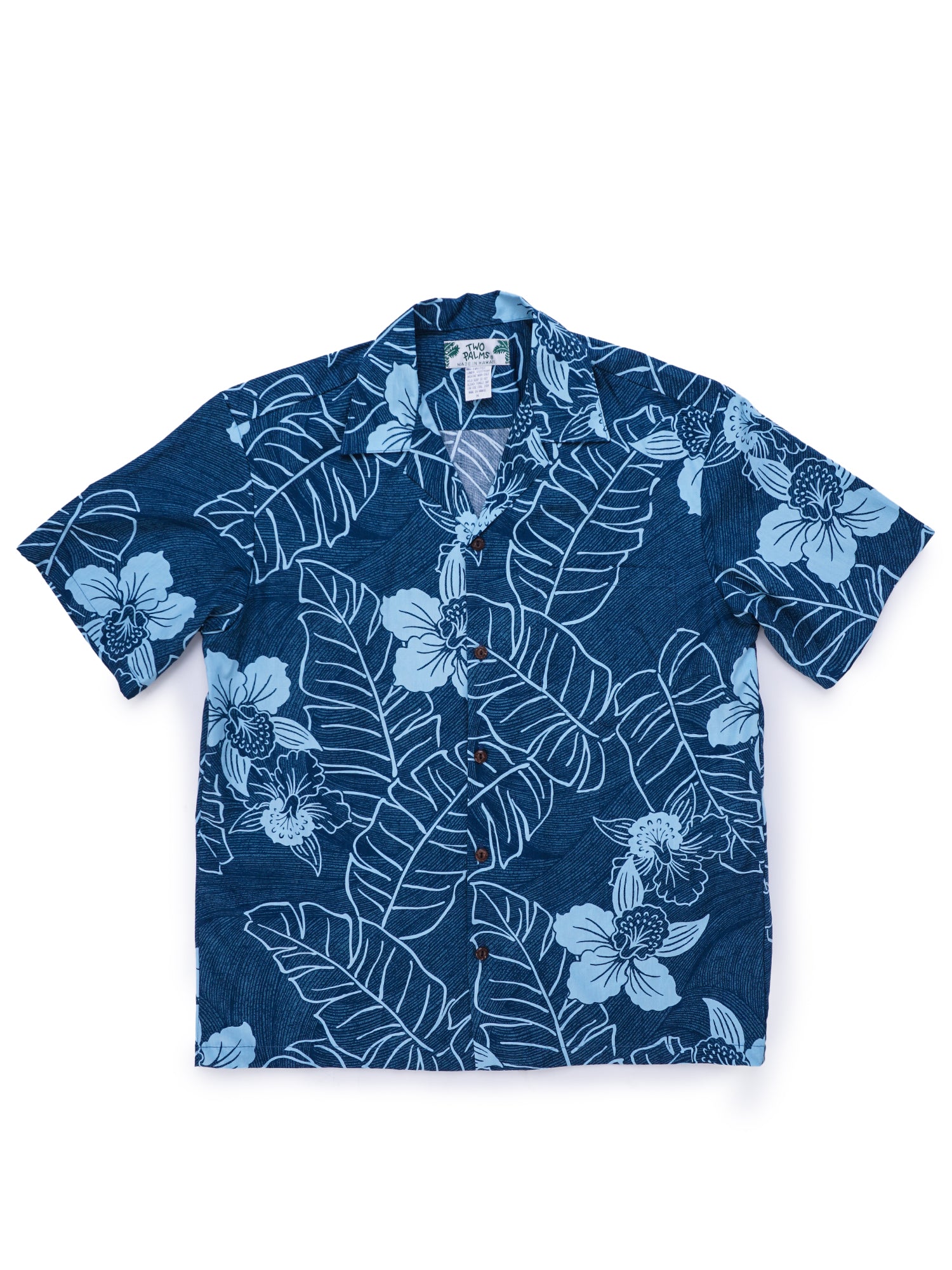 Two Palms - Niihau Teal Cotton Men's Open Collar Hawaiian Shirt