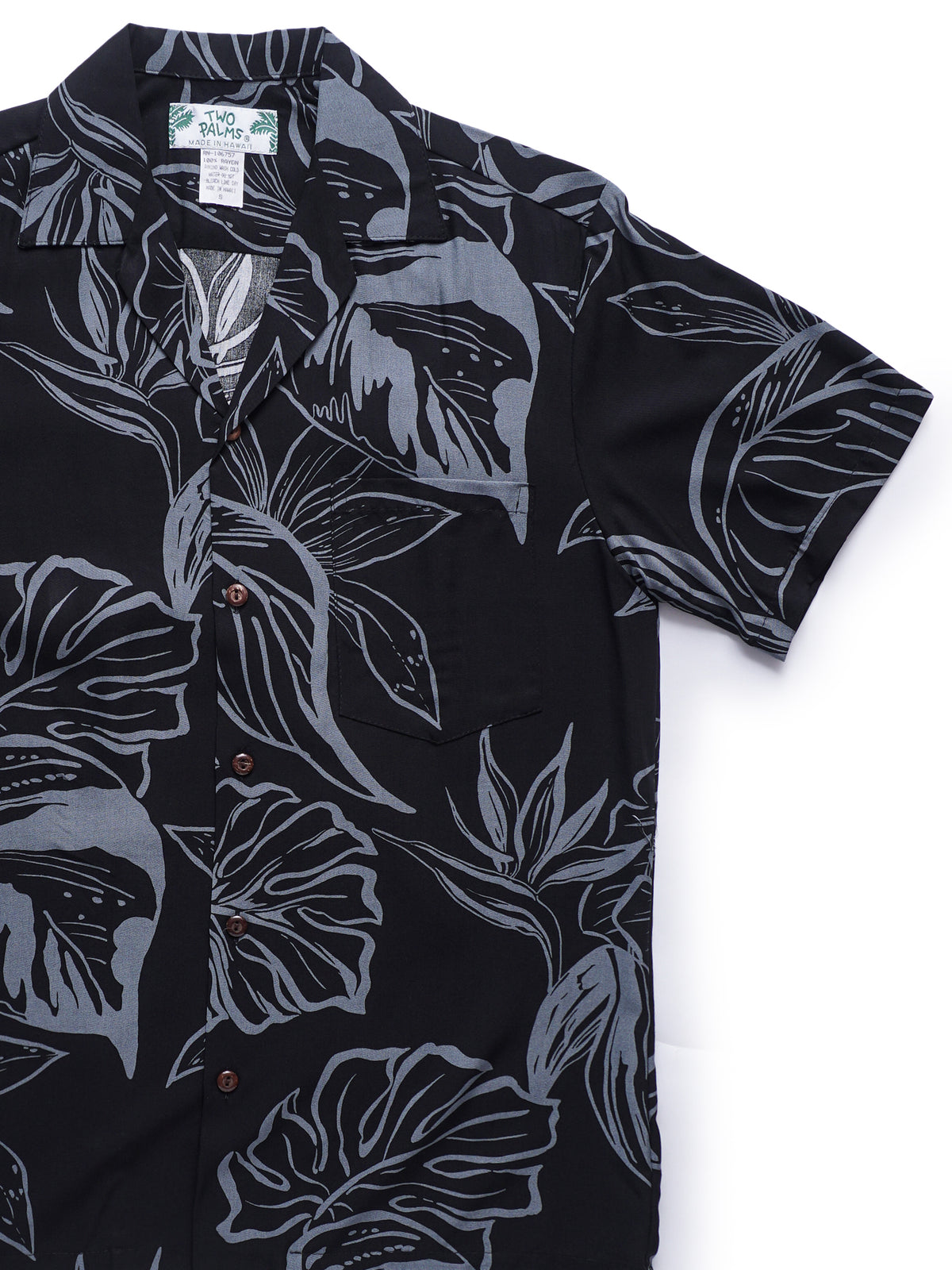 Two Palms - Fern Grotto Black Rayon Men's Hawaiian Shirt