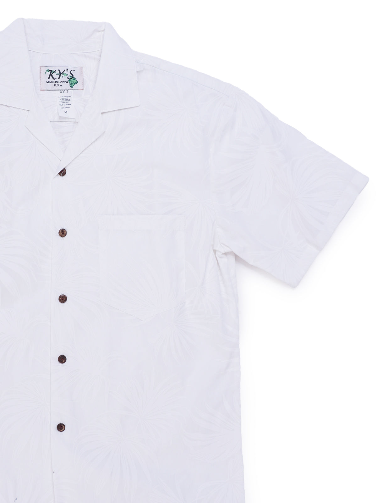 Ky's - Palm White Cotton Men's Hawaiian Shirt