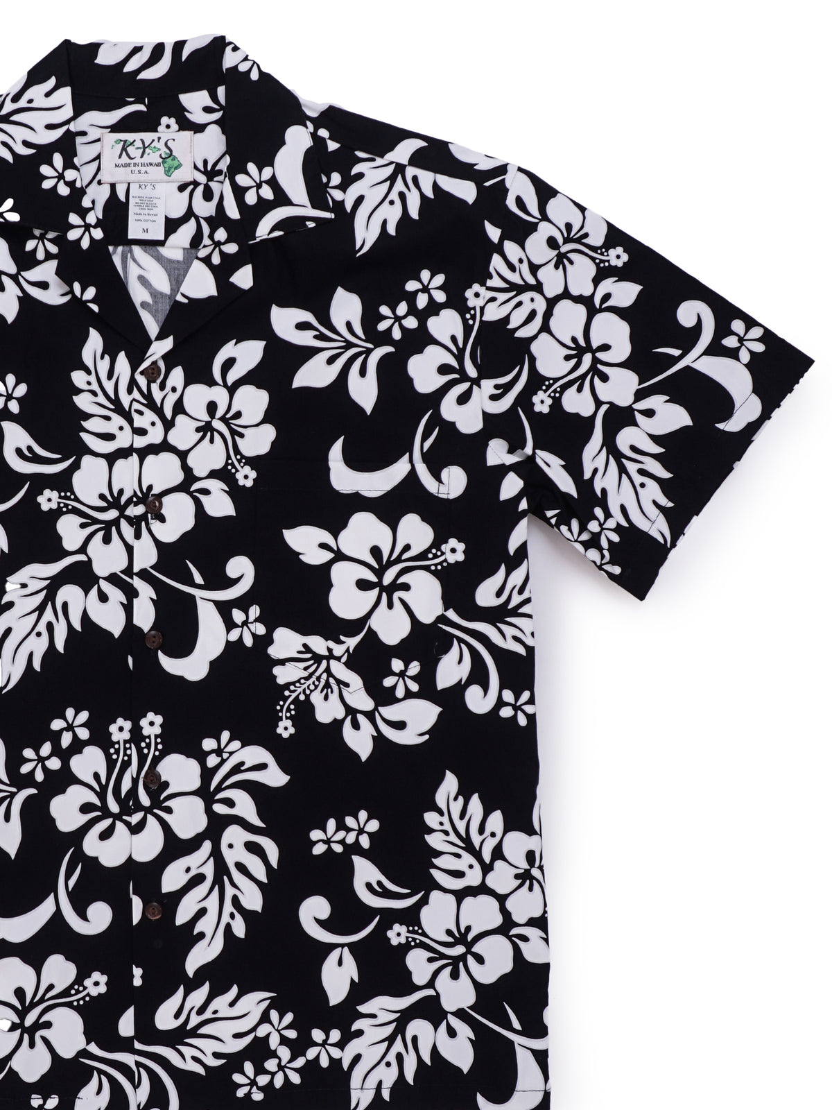 Ky's - Classic Hibiscus Black Cotton Poplin Men's Hawaiian Shirt
