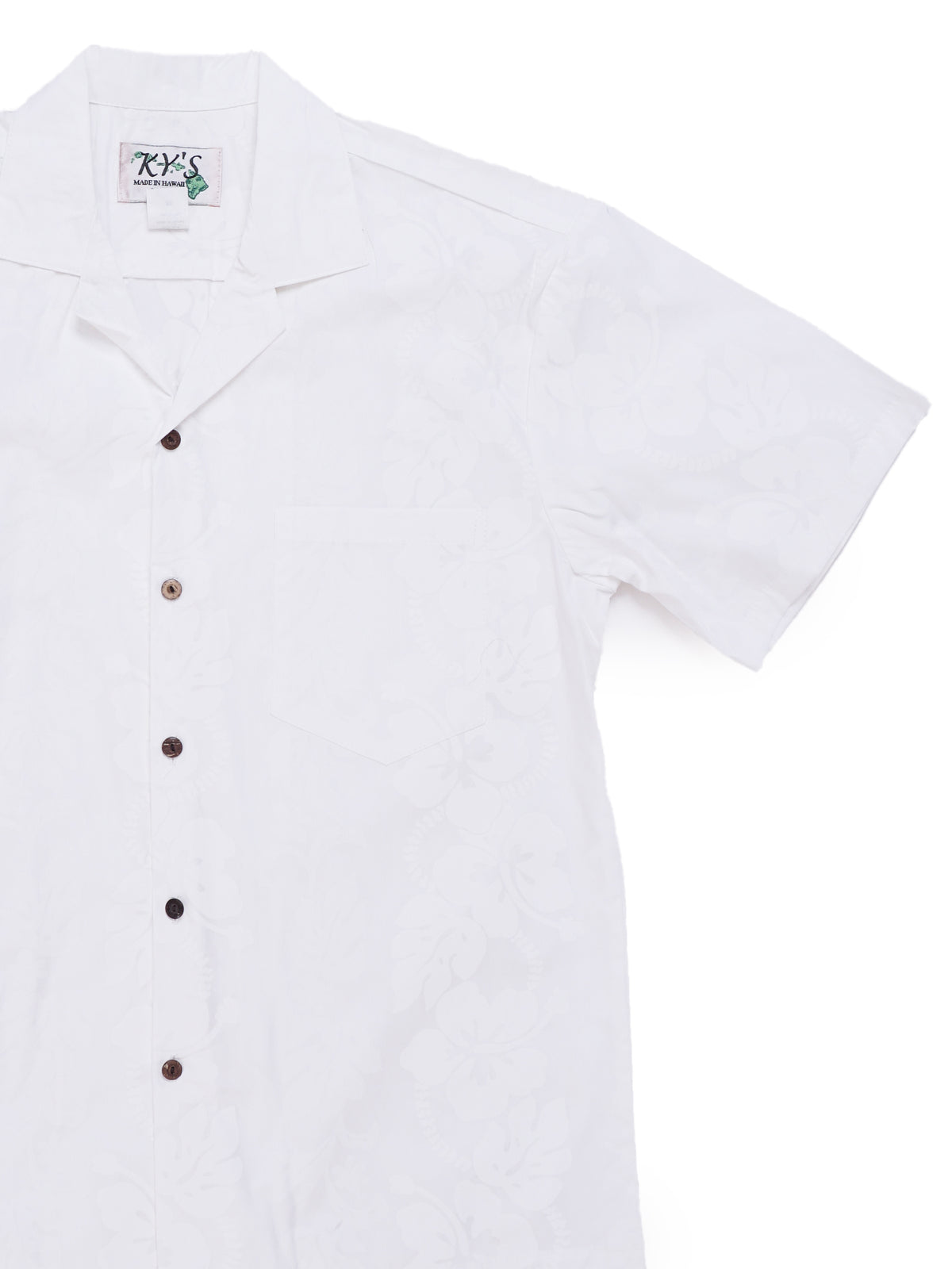 Ky's - Hibiscus Lei White Cotton Men's Hawaiian Shirt