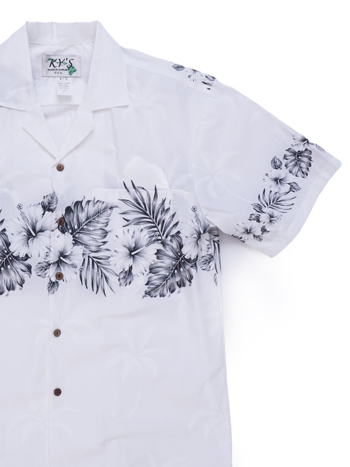 Ky's - Hibiscus Row White & Black Cotton Poplin Men's Hawaiian Shirt