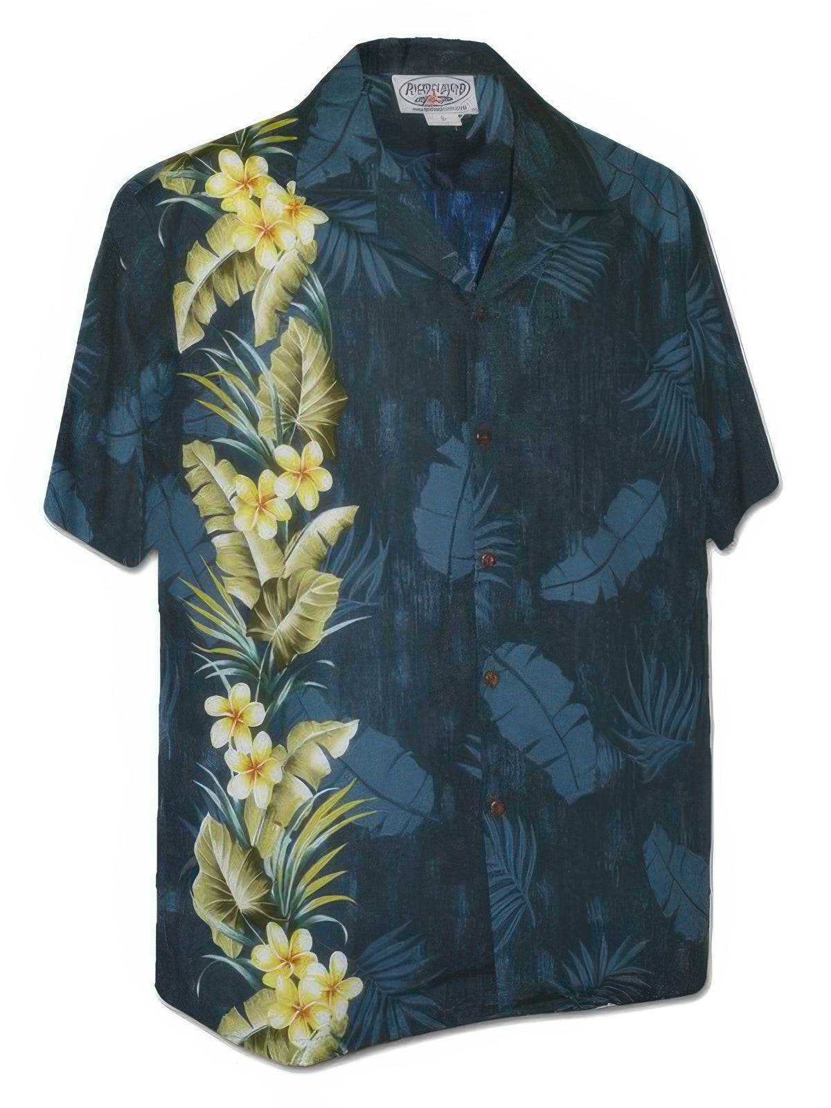 Pacific Legend - Tropical Plant Panel Navy Cotton Men's Hawaiian Shirt
