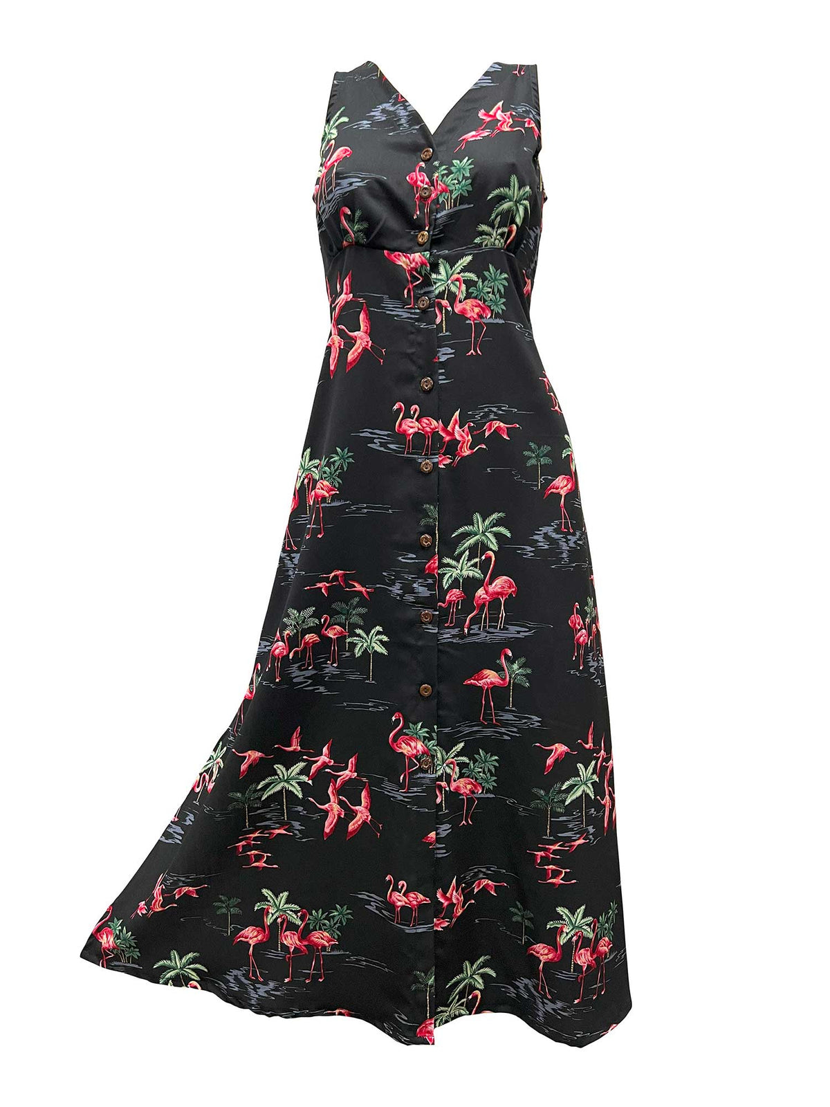 Paradise Found - Flamingo Midnight Rayon Hawaiian Long Dress