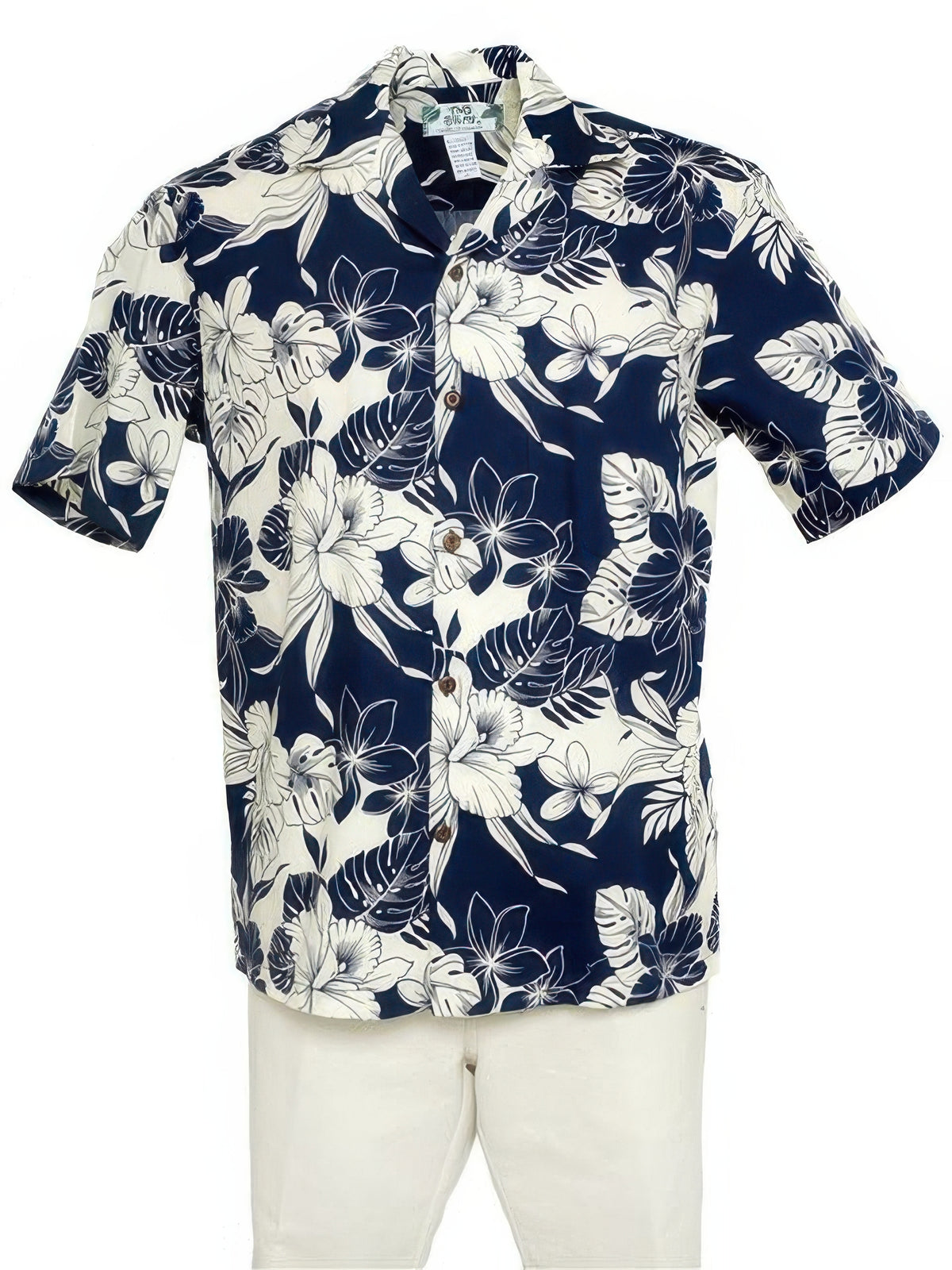 Two Palms - Orchid Monstera Navy Cotton Men's Hawaiian Shirt