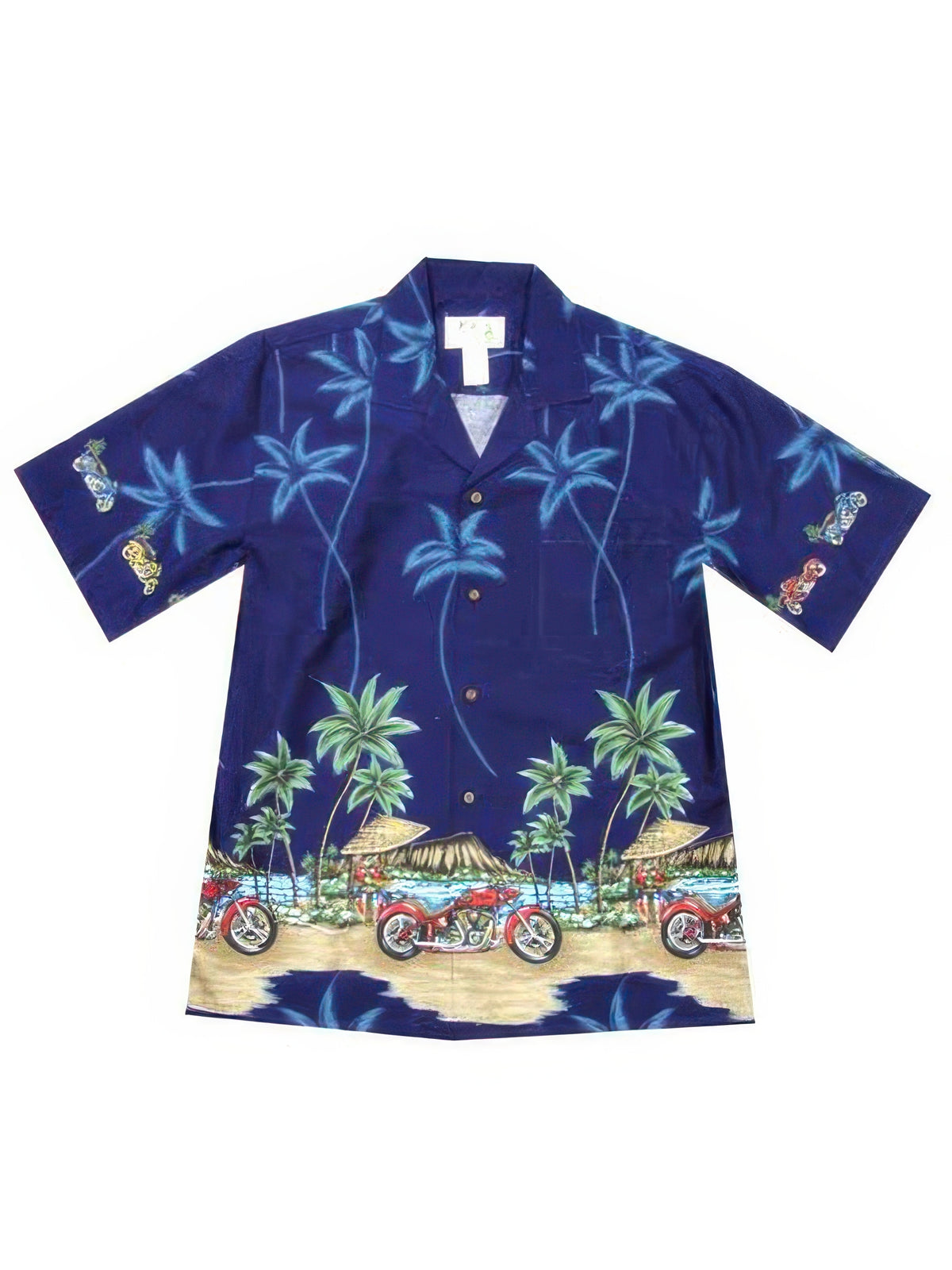 Ky's - Motorcycle Beach Navy Blue Cotton Poplin Men's Hawaiian Shirt