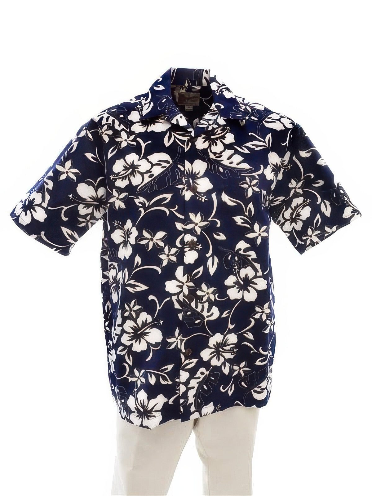 Hilo Hattie - Classic Hibiscus Pareo Navy Cotton Men's Hawaiian Shirt
