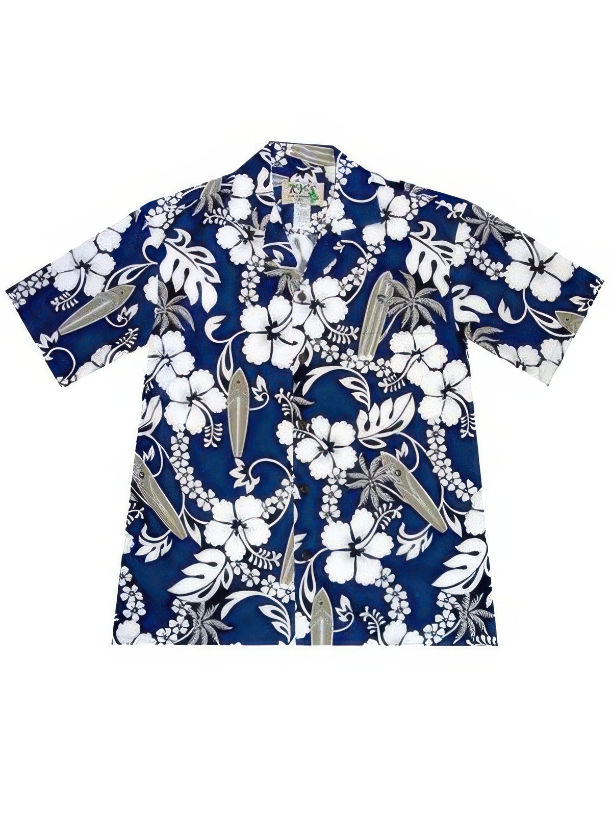 Ky's - Surfboard Hibiscus Navy Blue Cotton Men's Hawaiian Shirt