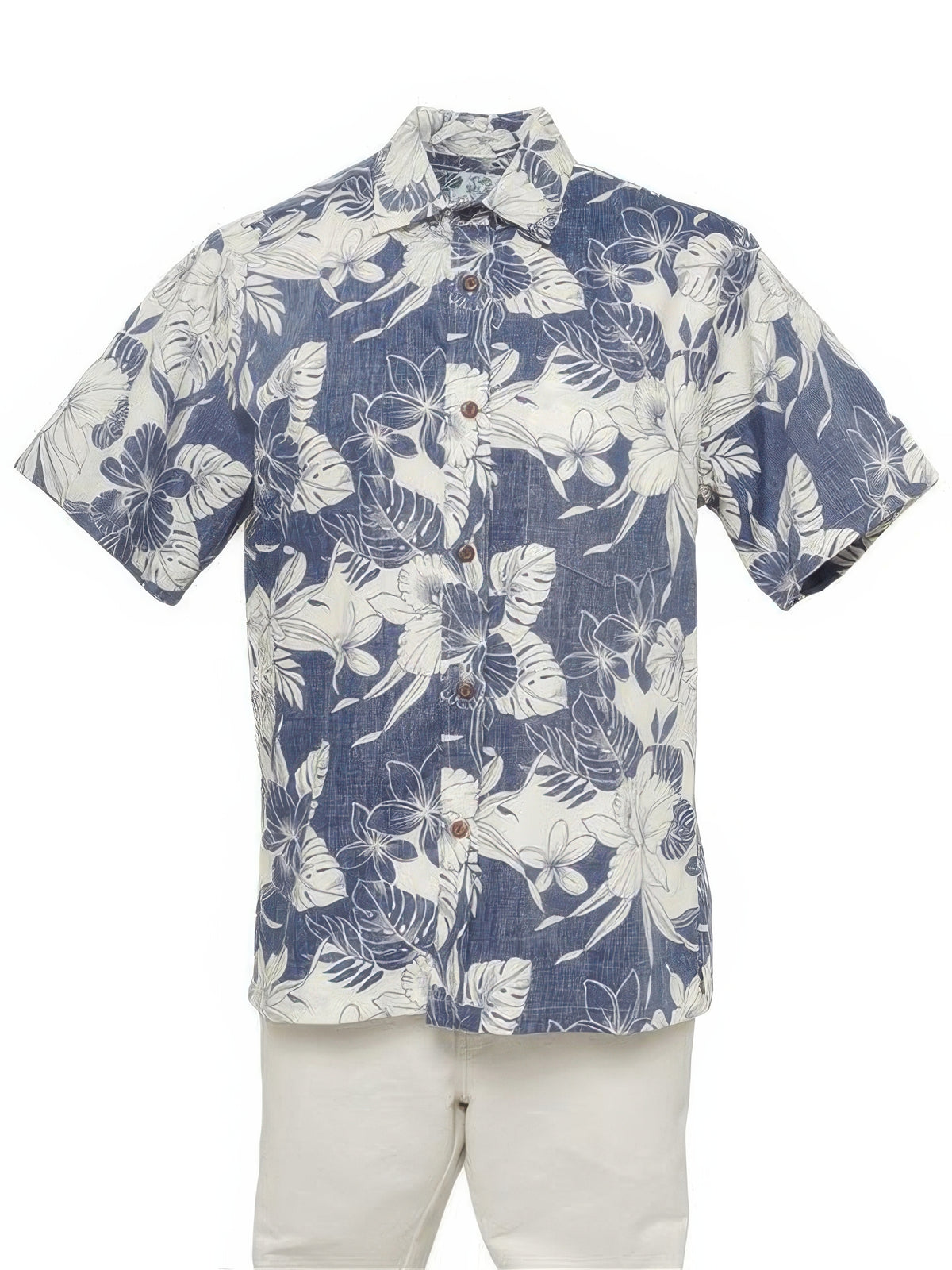 Two Palms - Orchid Monstera Navy Cotton Men's Reverse Printing Hawaiian Shirt